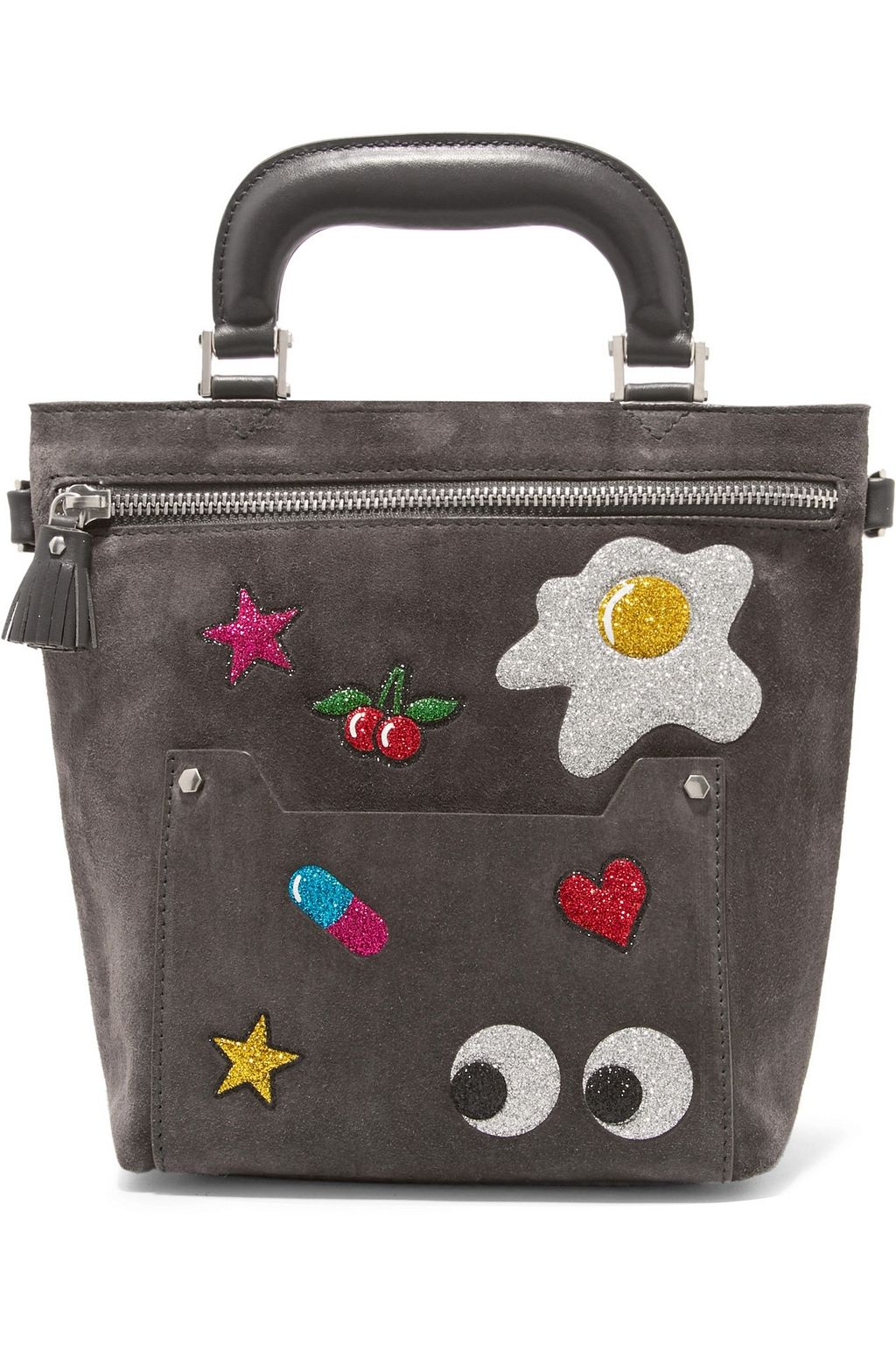 ANYA HINDMARCH Orsett glittered suede and leather shoulder bag
