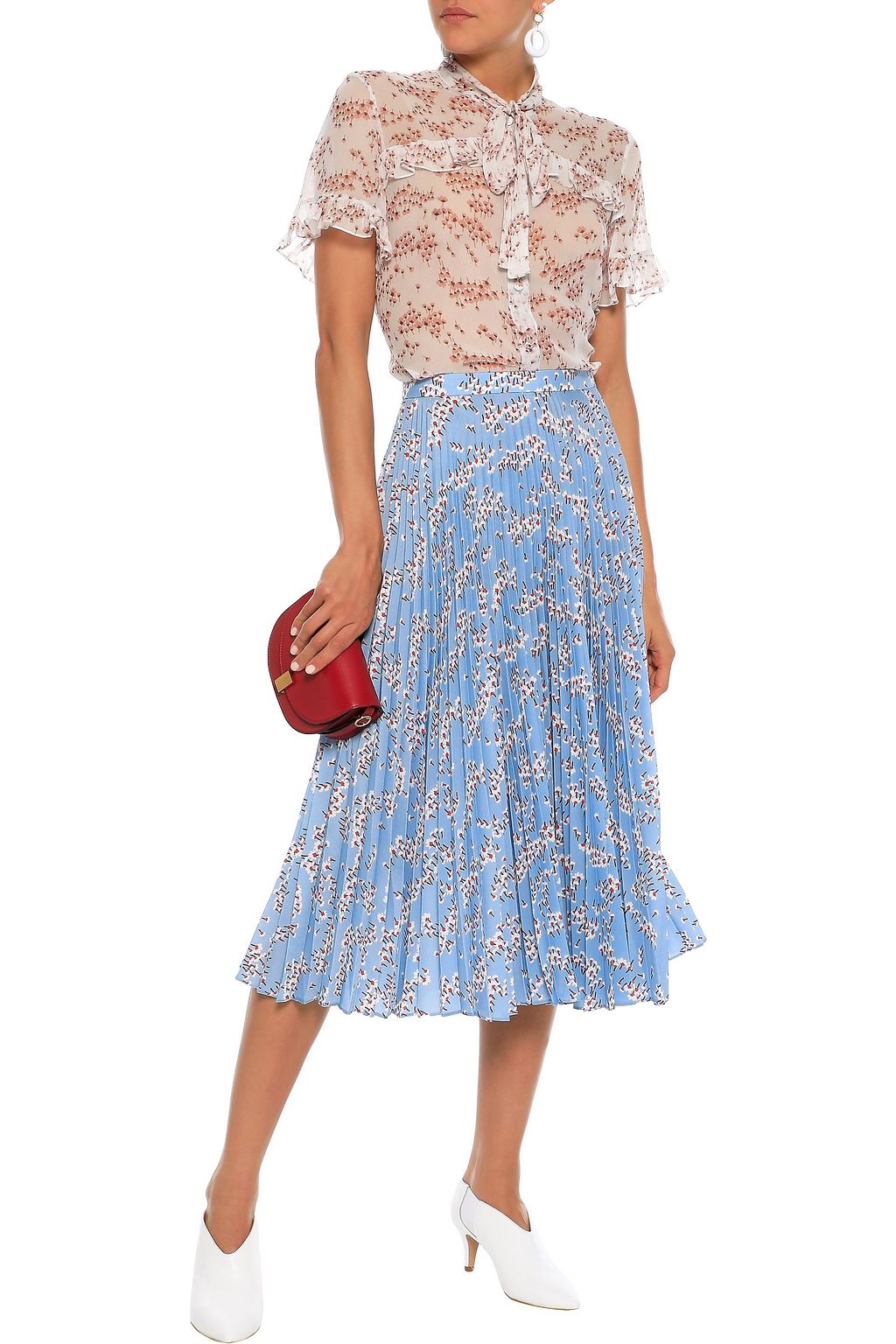 MARKUS LUPFER Hailey pleated floral-print crepe de chine midi skirt