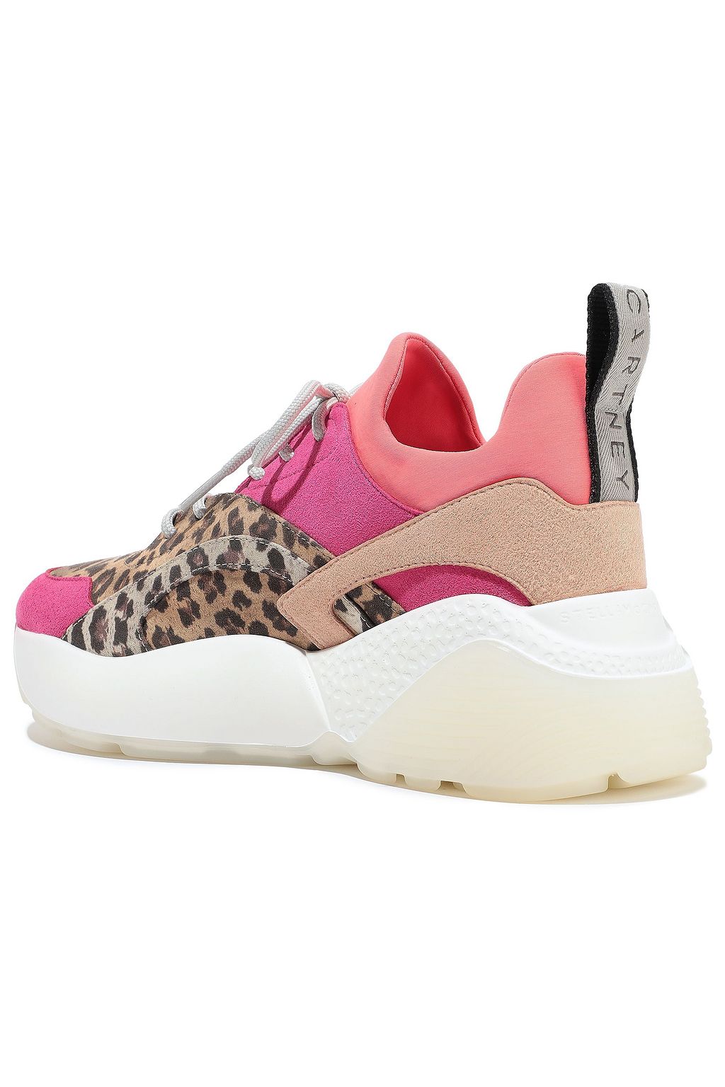 STELLA MCCARTNEY Neon neoprene-paneled leopard-print faux suede sneakers
