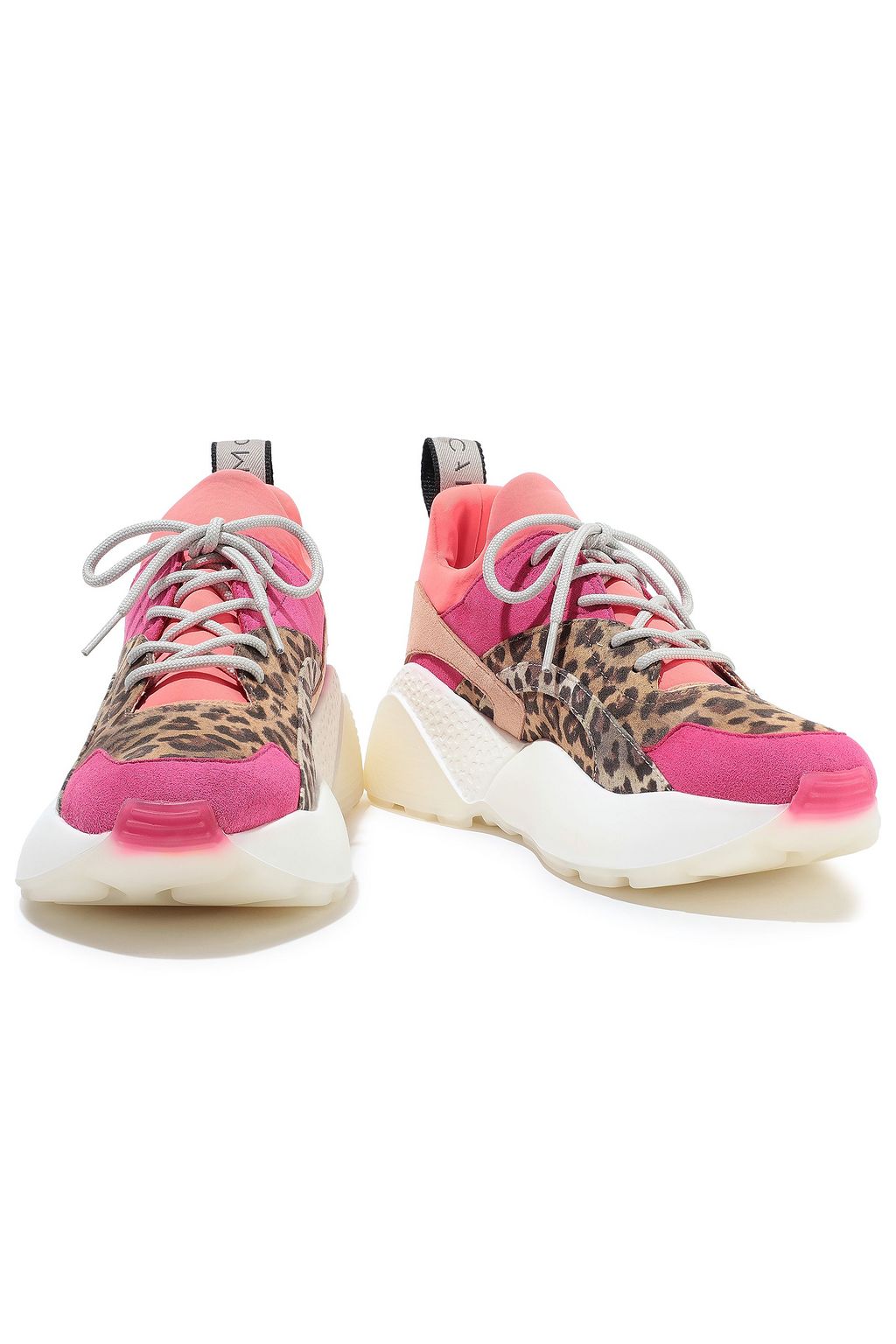 STELLA MCCARTNEY Neon neoprene-paneled leopard-print faux suede sneakers