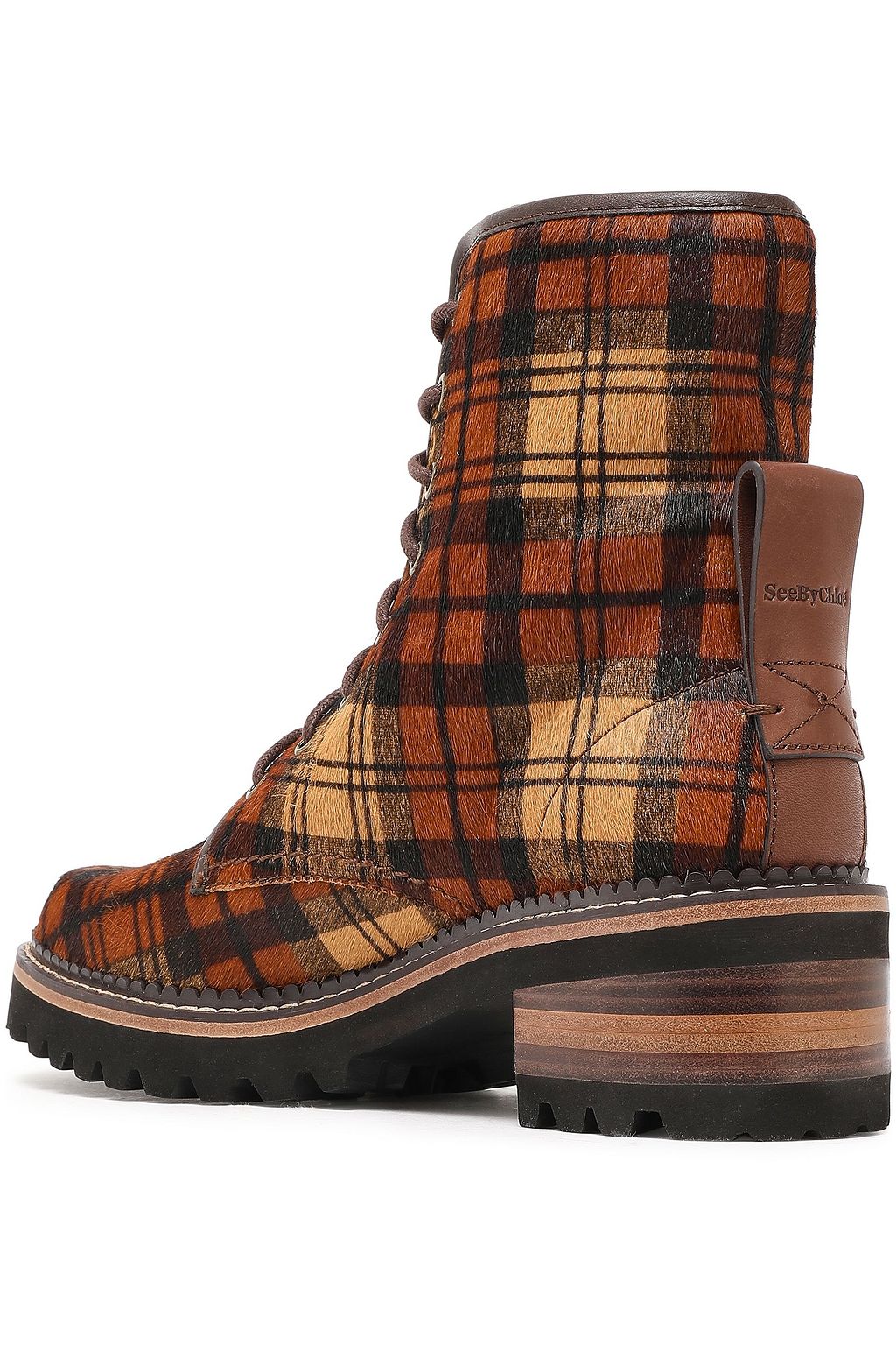 Marta leather trimmed checked calf hair ankle boots light brown One Size