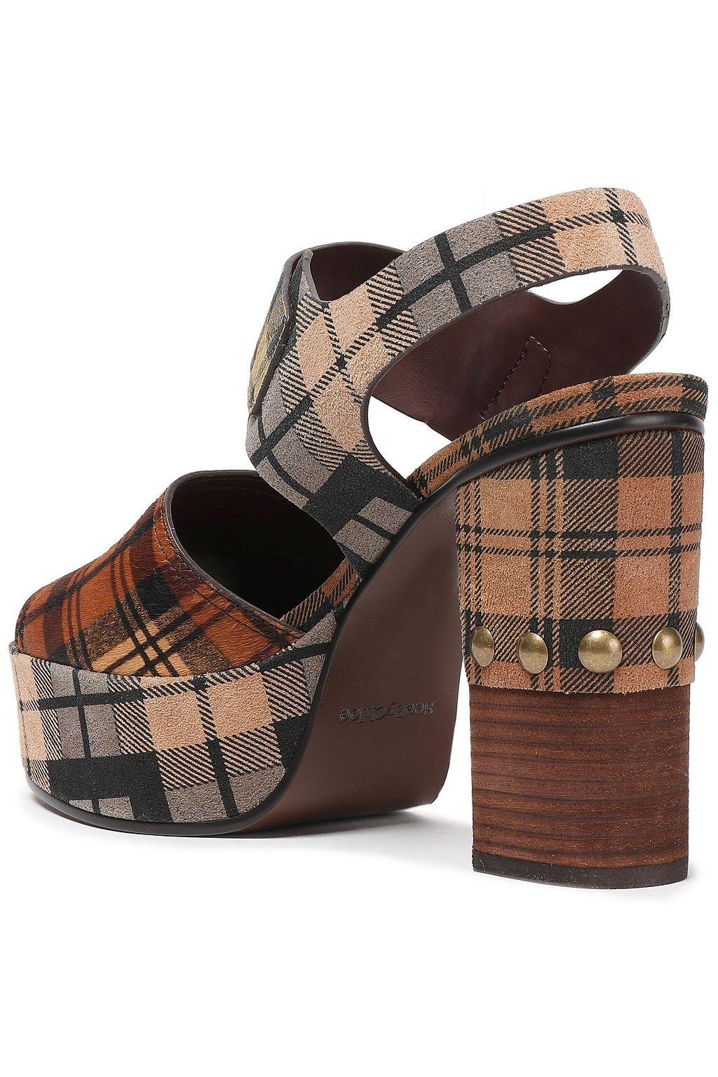 SEE BY CHLOÉ Marta checked suede and calf hair platform sandals