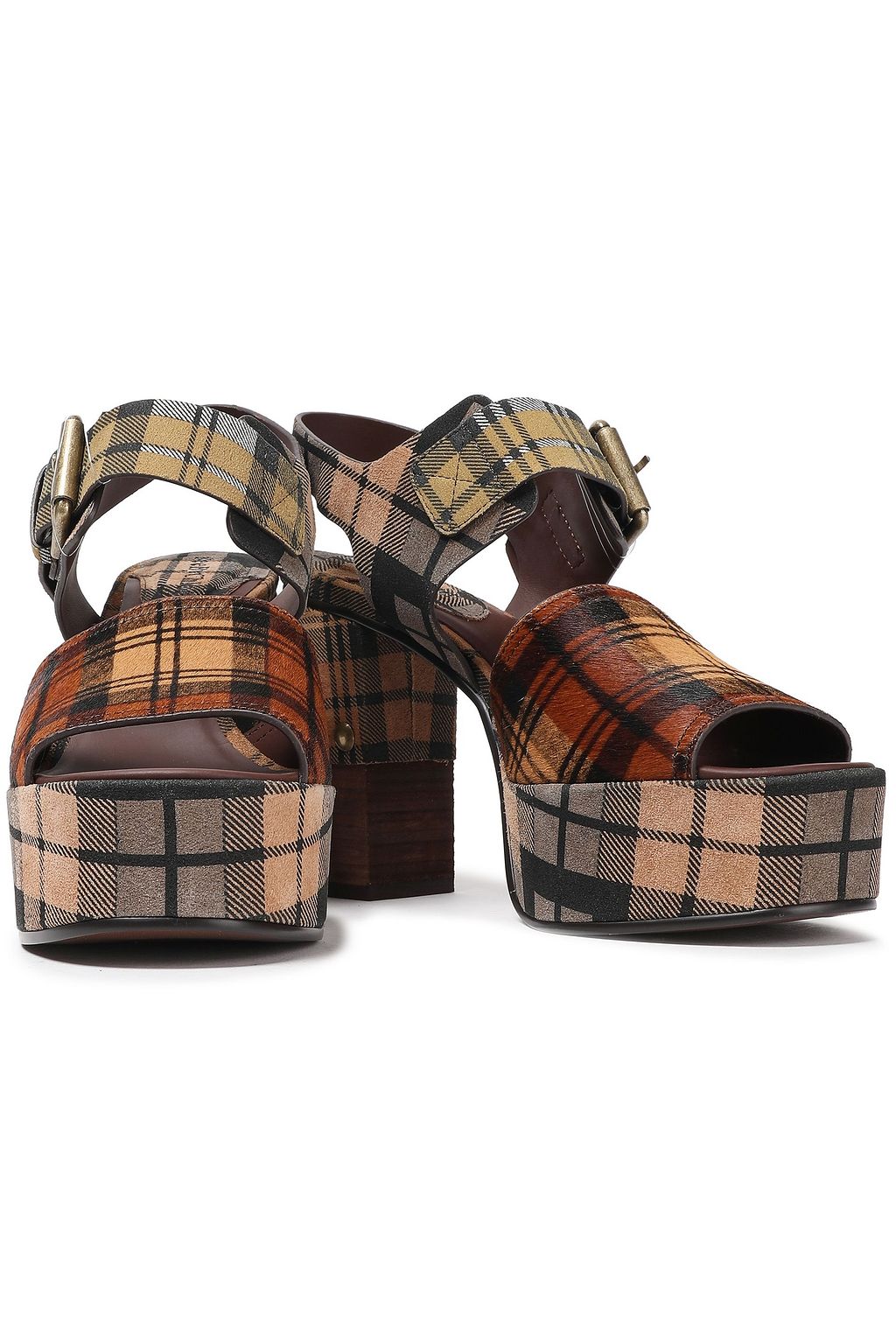 SEE BY CHLOÉ Marta checked suede and calf hair platform sandals