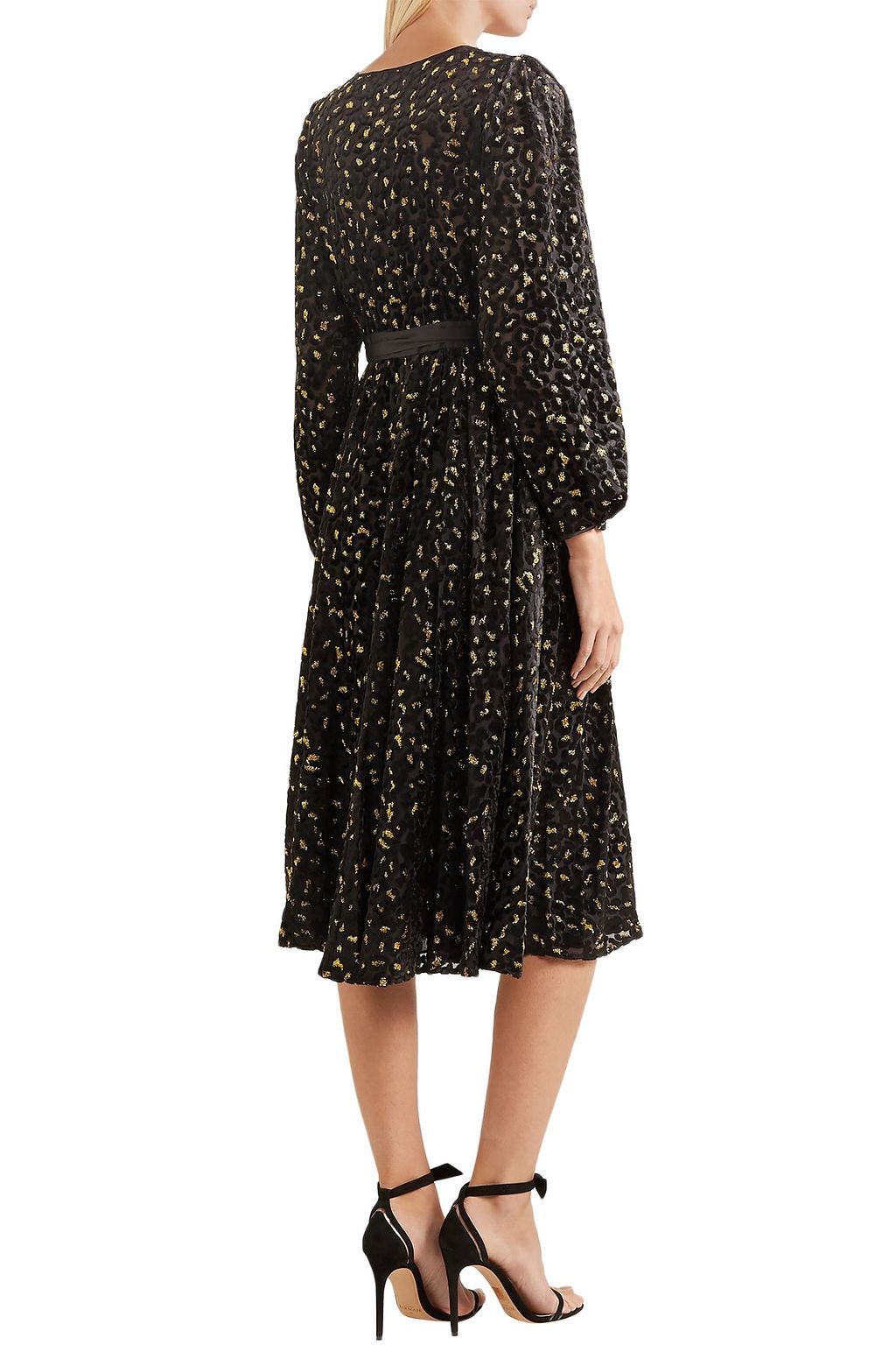 DIANE VON FURSTENBERG サテントリム メタリックフロック加工シフォン ラップドレス