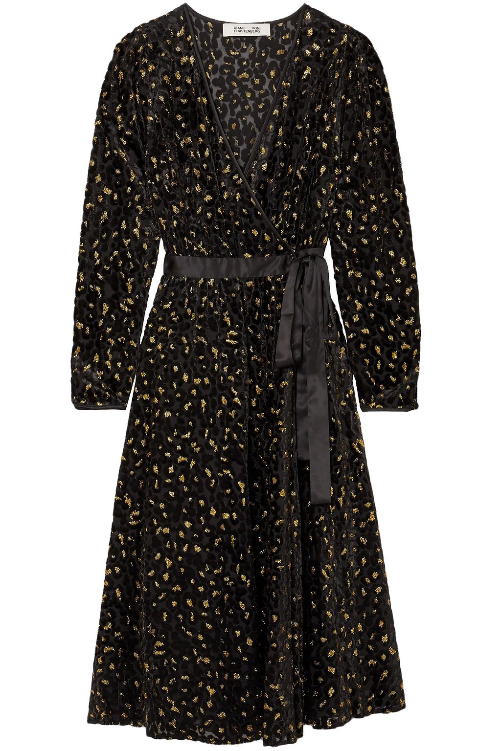 DIANE VON FURSTENBERG Satin-trimmed metallic flocked chiffon wrap DRESS ...