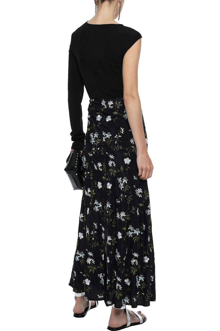 crepe maxi skirt with back zipper and ribbon