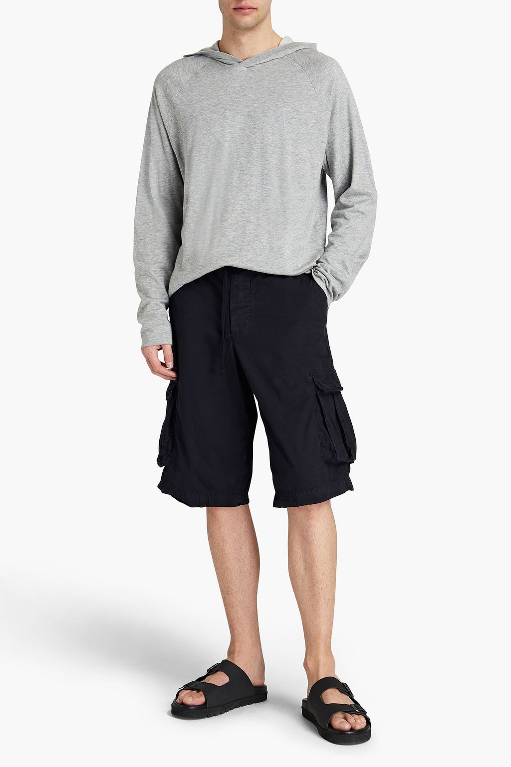 JAMES PERSE Jersey-trimmed cotton-poplin shorts