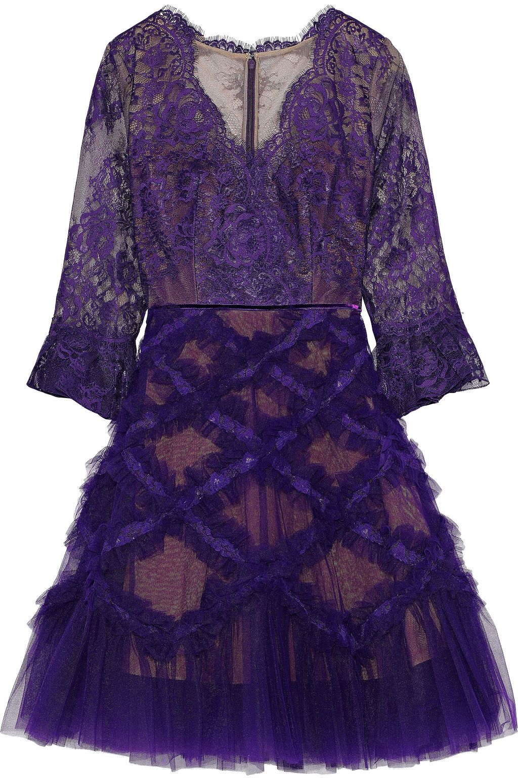 marchesa notte purple lace dress