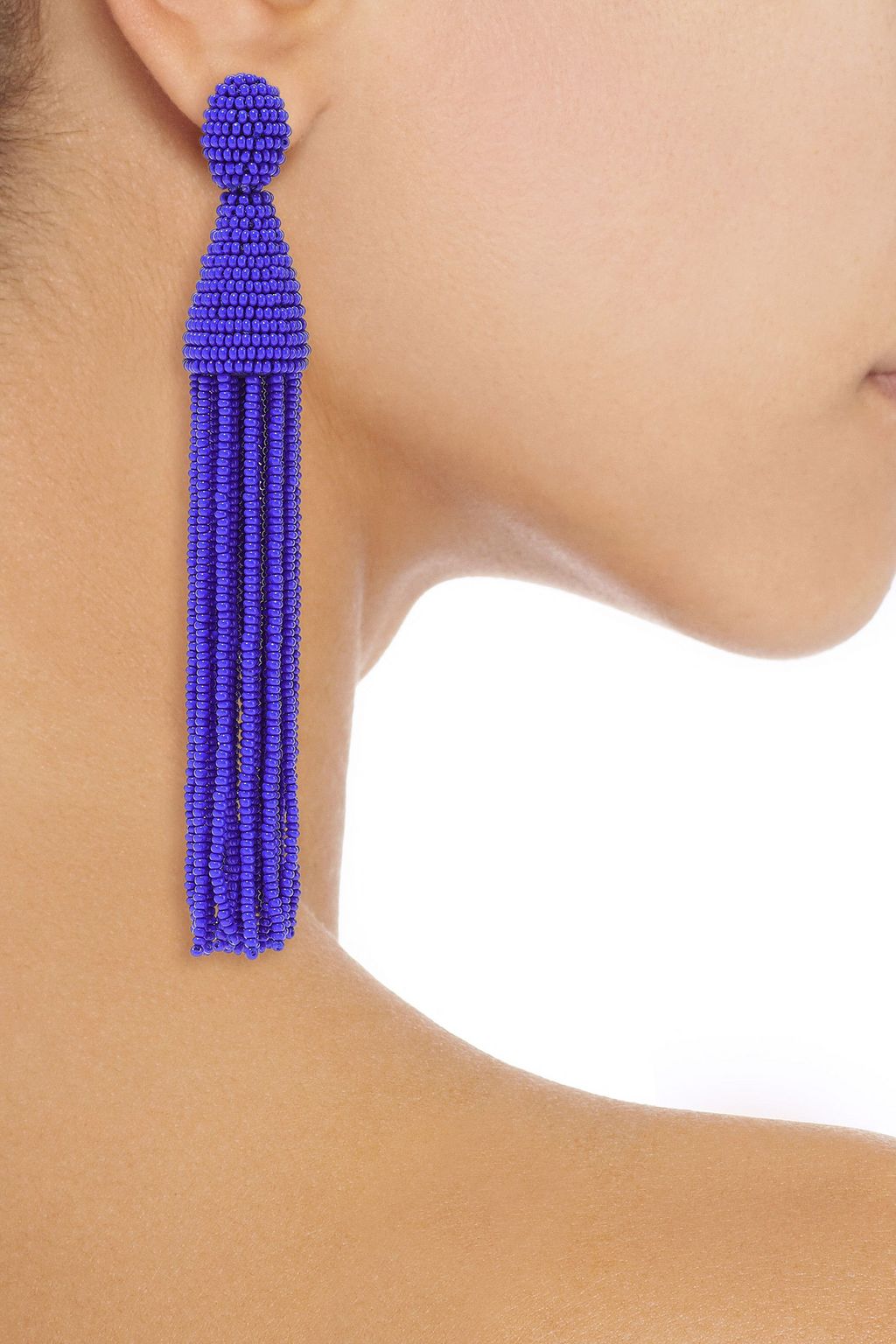 OSCAR DE LA RENTA Gold-tone beaded tassel clip earrings