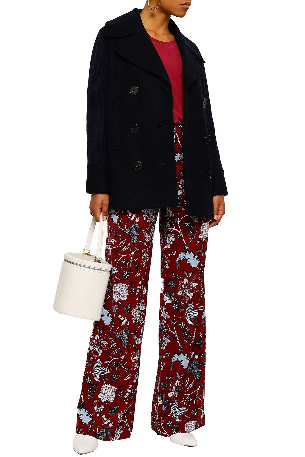 DEREK LAM 10 CROSBY Paneled felt and ribbed-knit coat