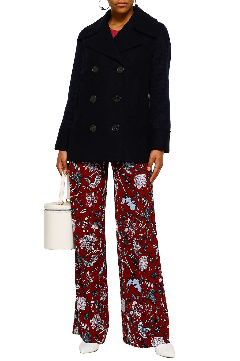 DEREK LAM 10 CROSBY Paneled felt and ribbed-knit coat
