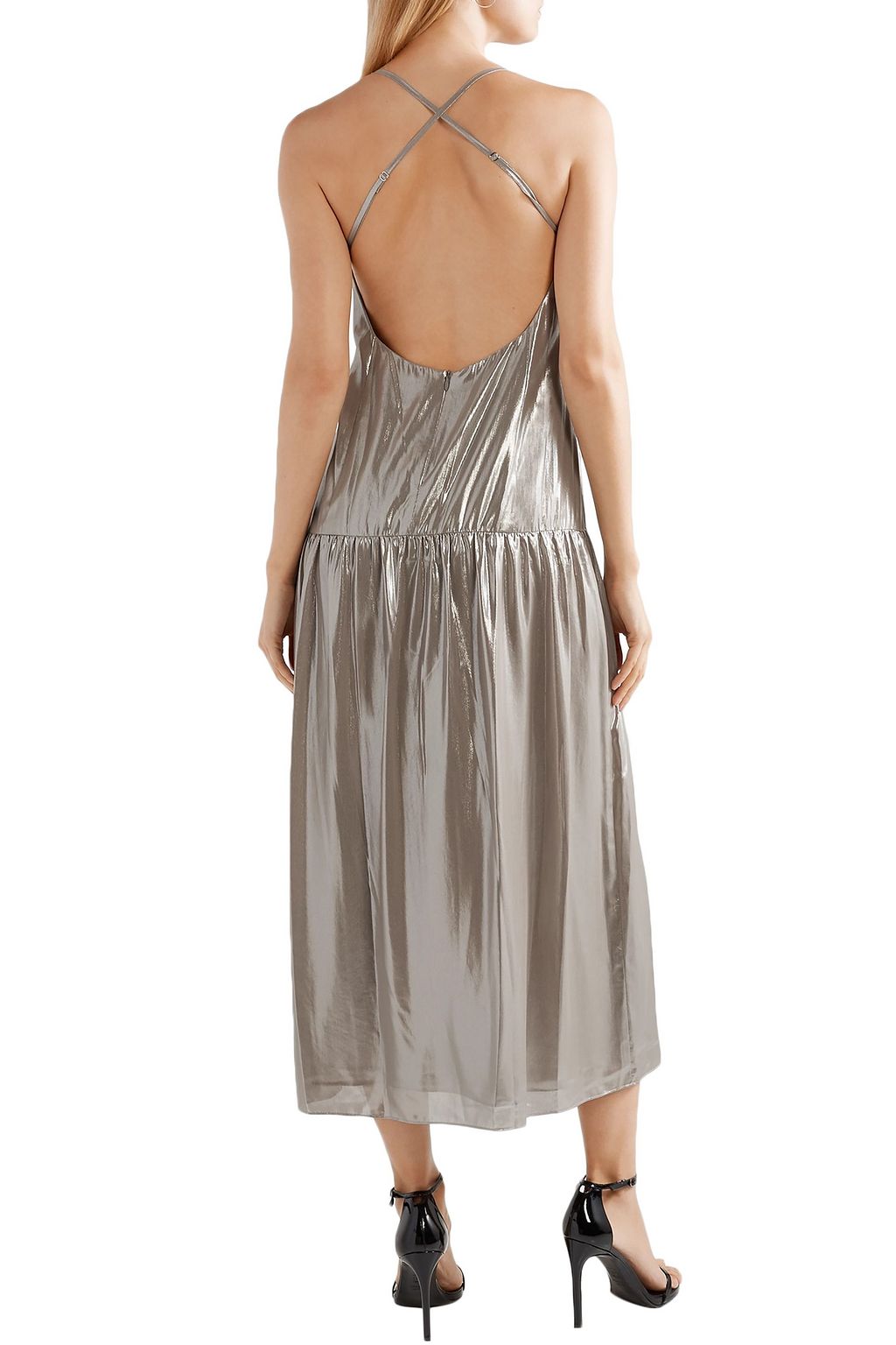 MICHELLE MASON Ruched lamé midi dress