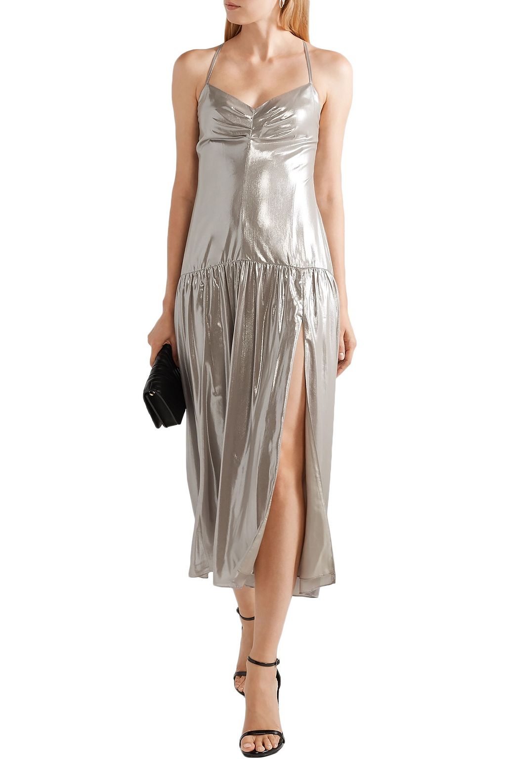 MICHELLE MASON Ruched lamé midi dress