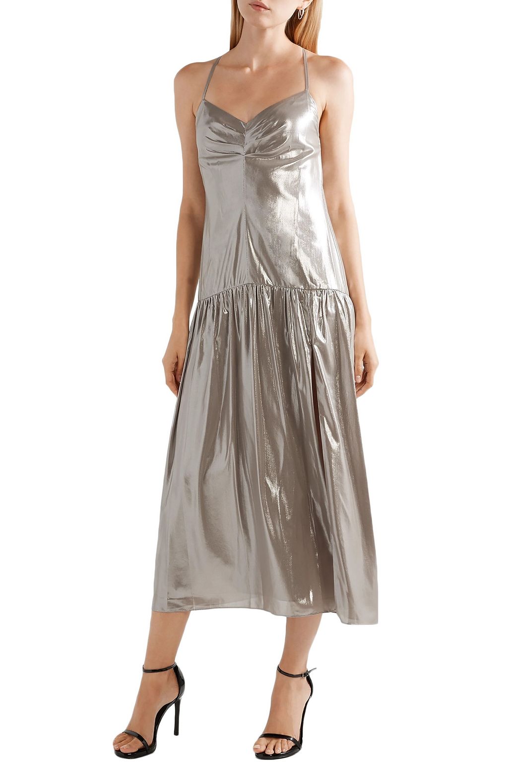 silver slip dress midi