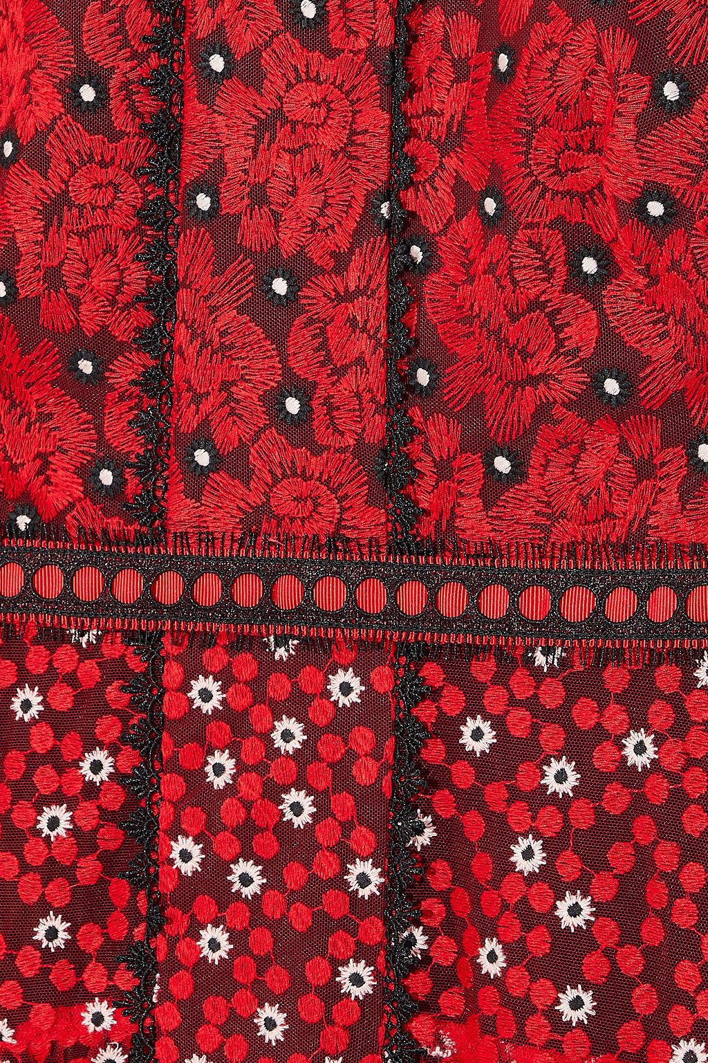 SALONI レーストリム 刺繍入り チュール ミディワンピース