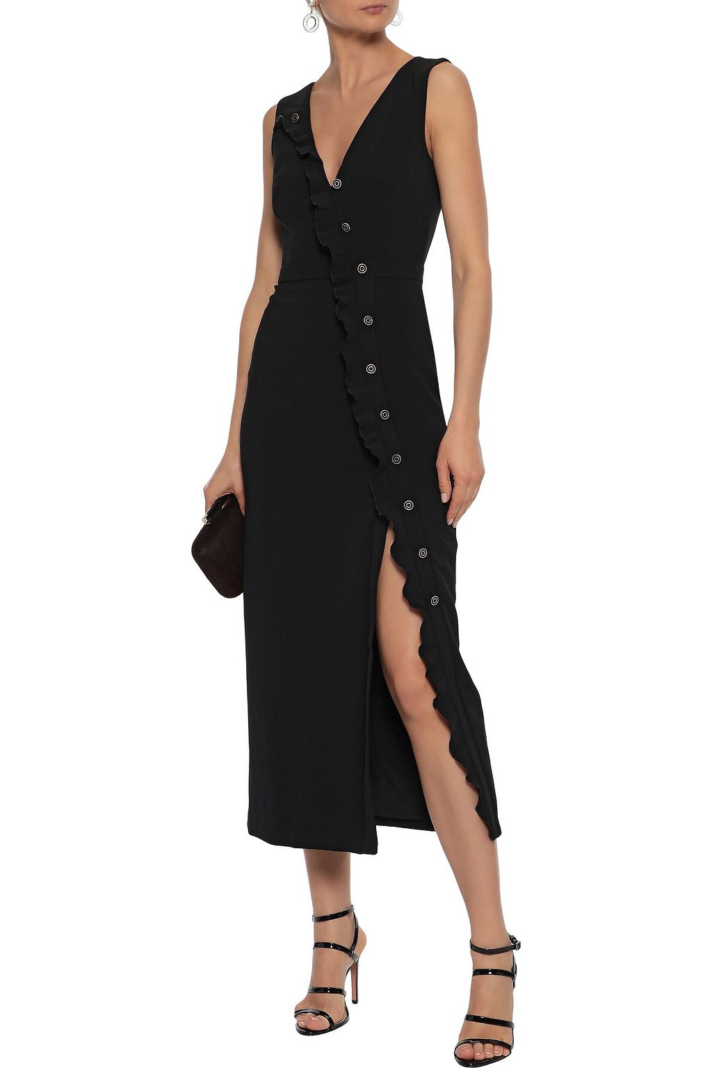 SALONI Marley button-embellished stretch-crepe midi dress