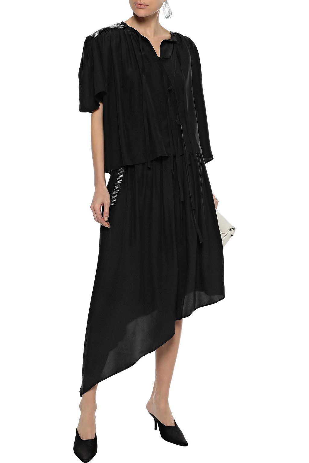 CHRISTOPHER KANE Asymmetric crystal-embellished crepe de chine midi skirt