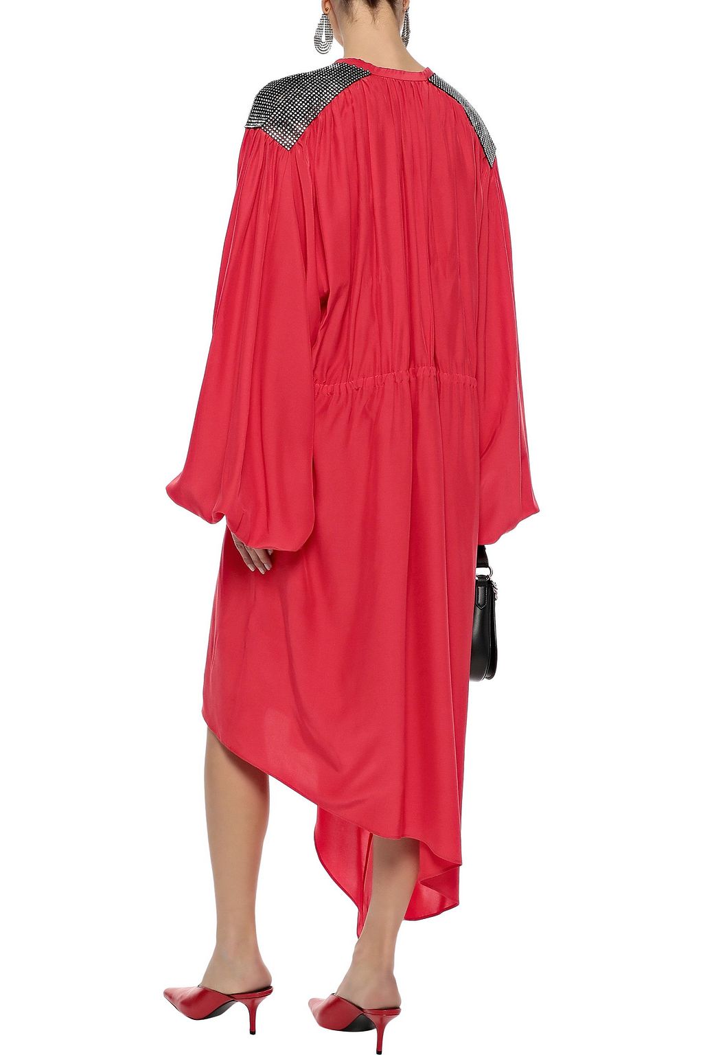 CHRISTOPHER KANE Asymmetric crystal-embellished crepe de chine midi dress