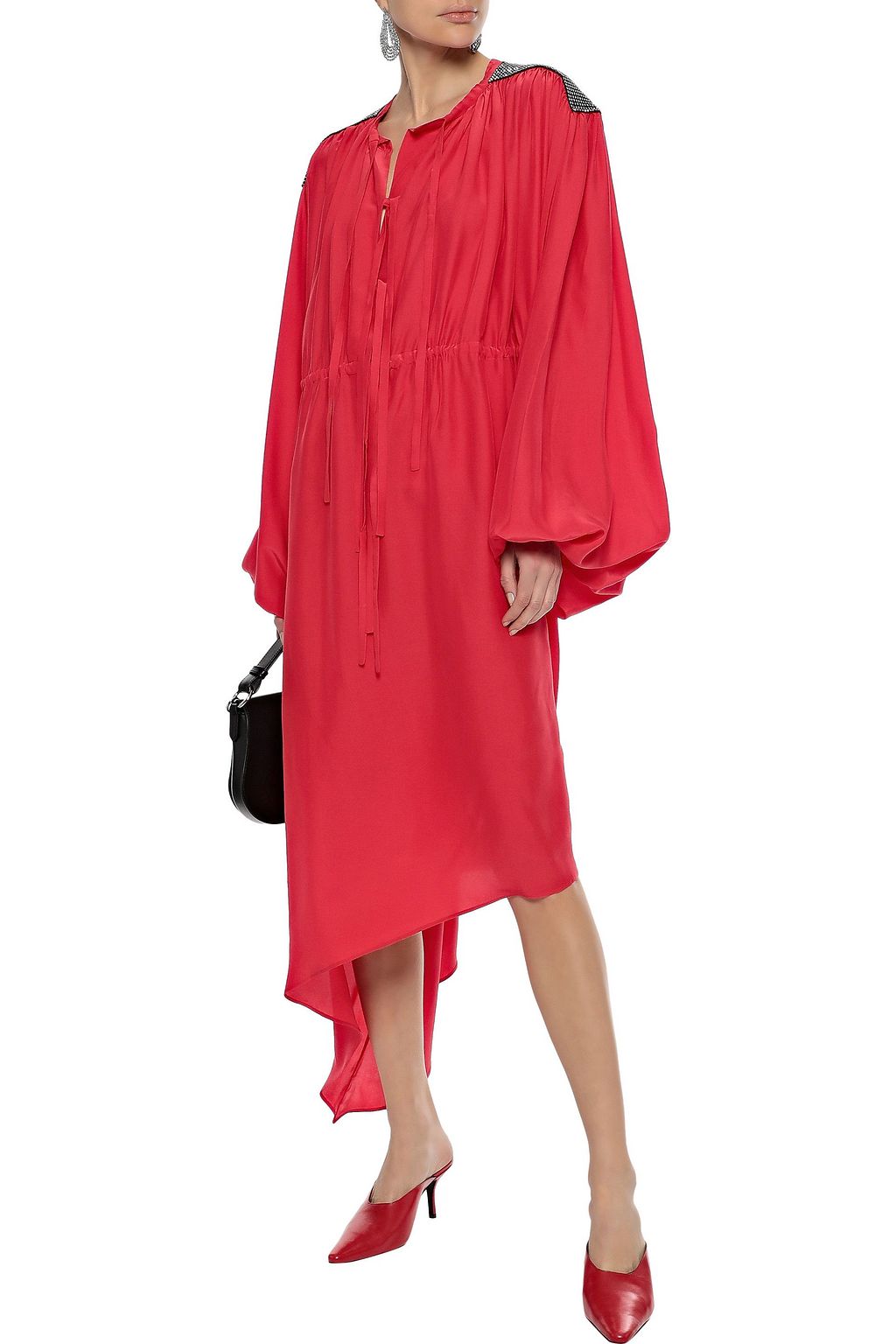 CHRISTOPHER KANE Asymmetric crystal-embellished crepe de chine midi dress