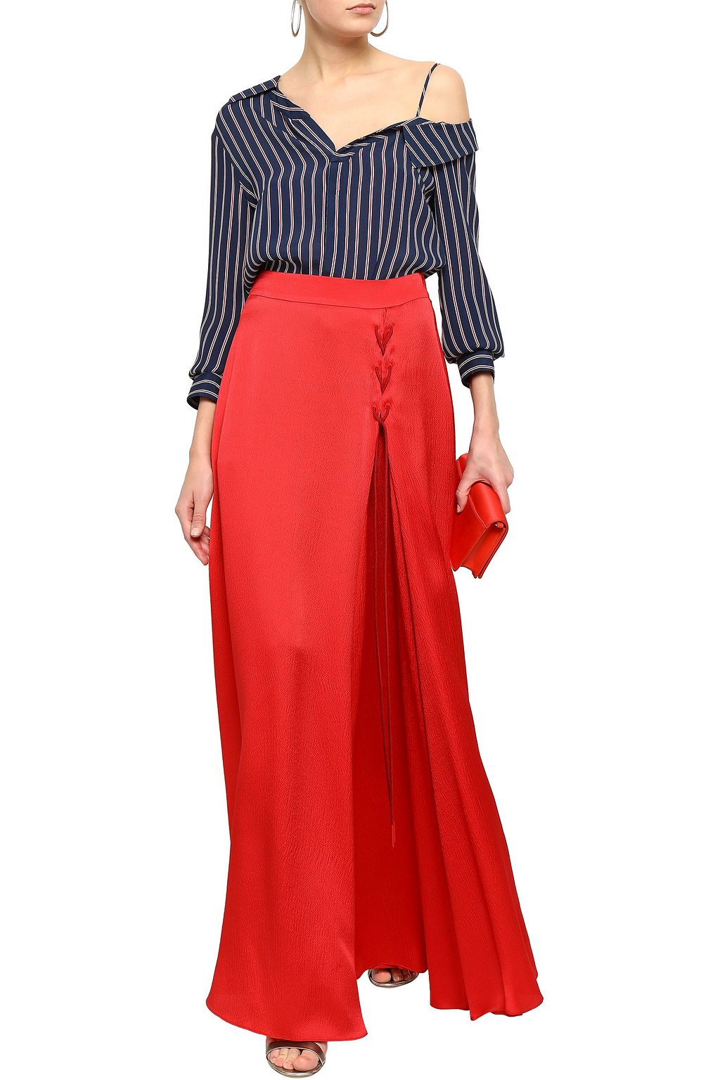EMPORIO ARMANI Lace-up hammered silk-satin maxi skirt