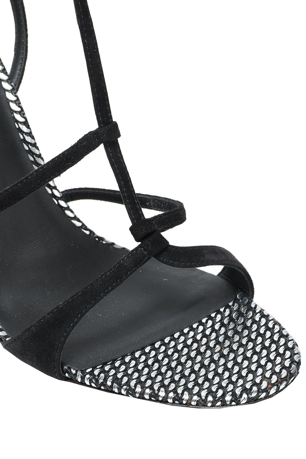 EMPORIO ARMANI Arbento metallic leather-trimmed suede sandals
