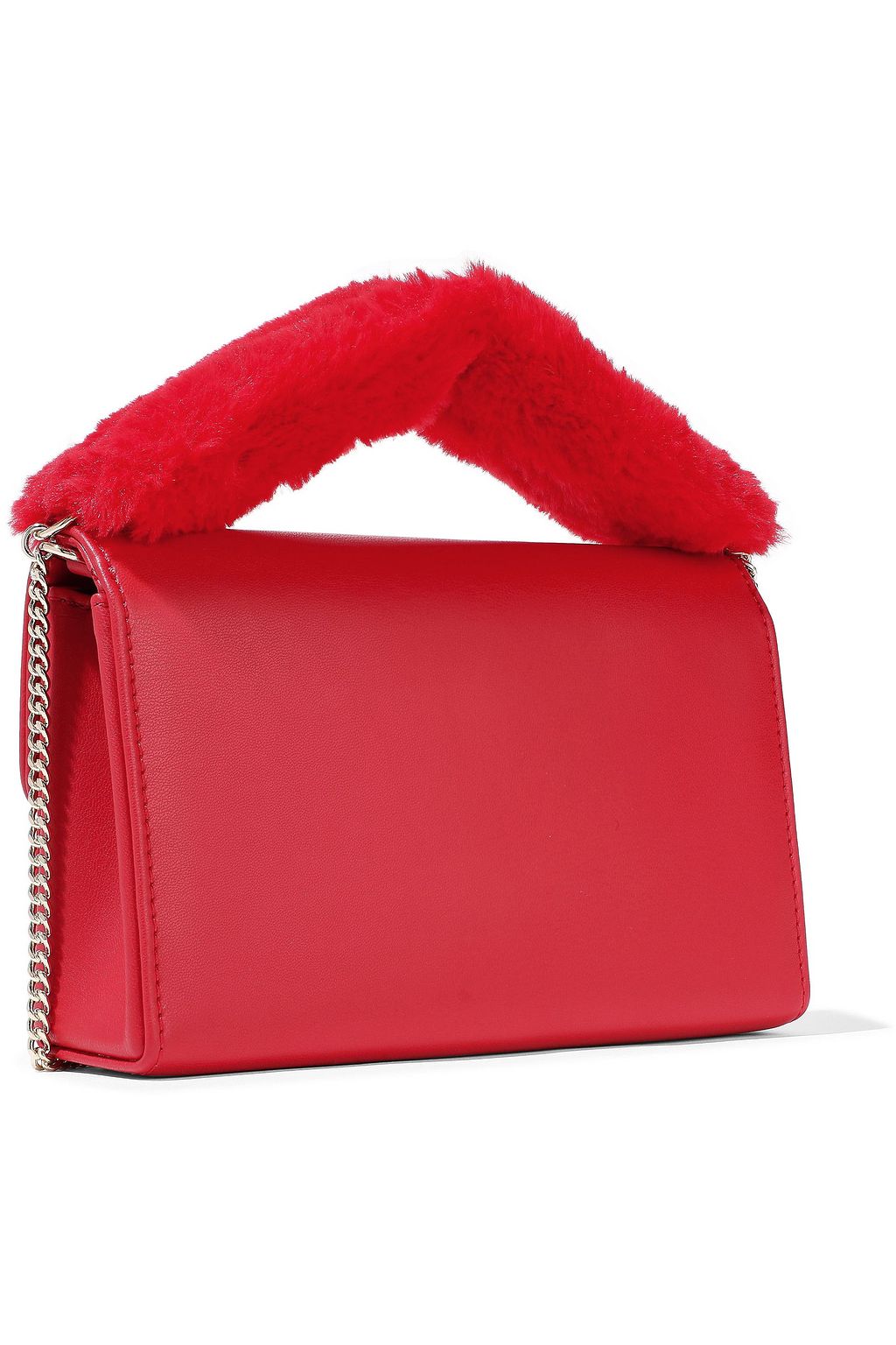 LOVE MOSCHINO Faux fur-trimmed embellished faux leather clutch