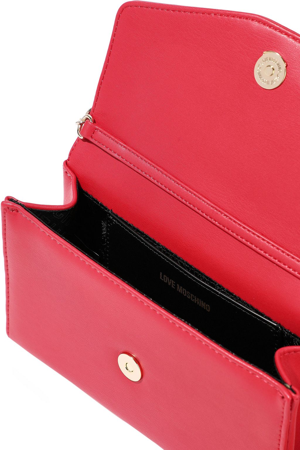 LOVE MOSCHINO Faux fur-trimmed embellished faux leather clutch