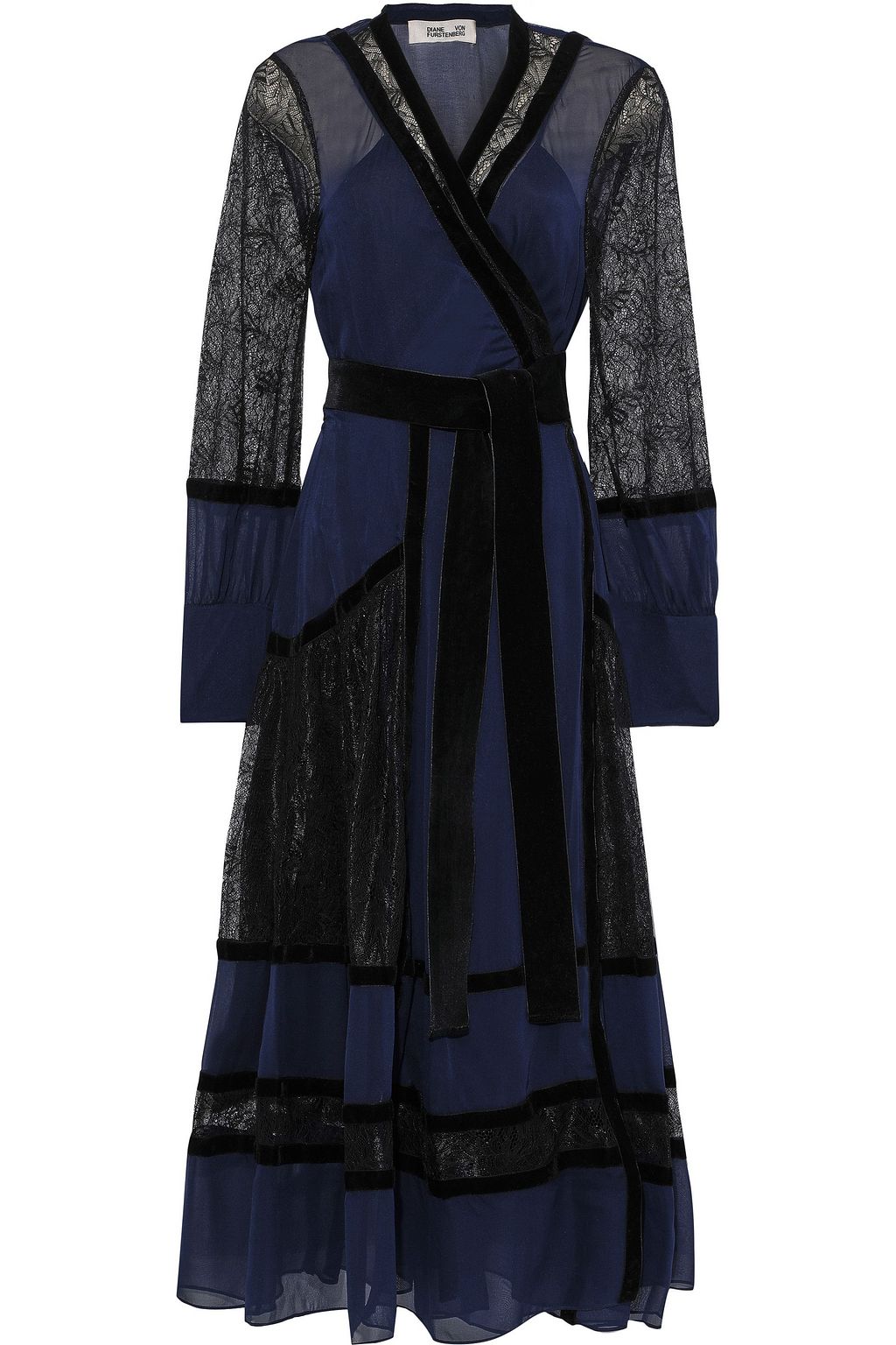 navy blue midi wrap dress