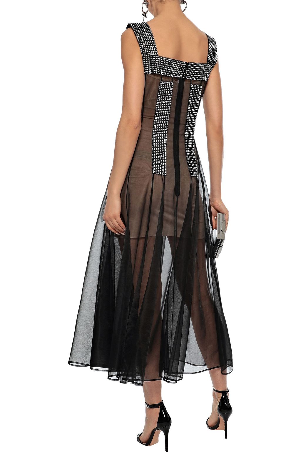 CHRISTOPHER KANE Crystal-embellished pleated mesh midi dress