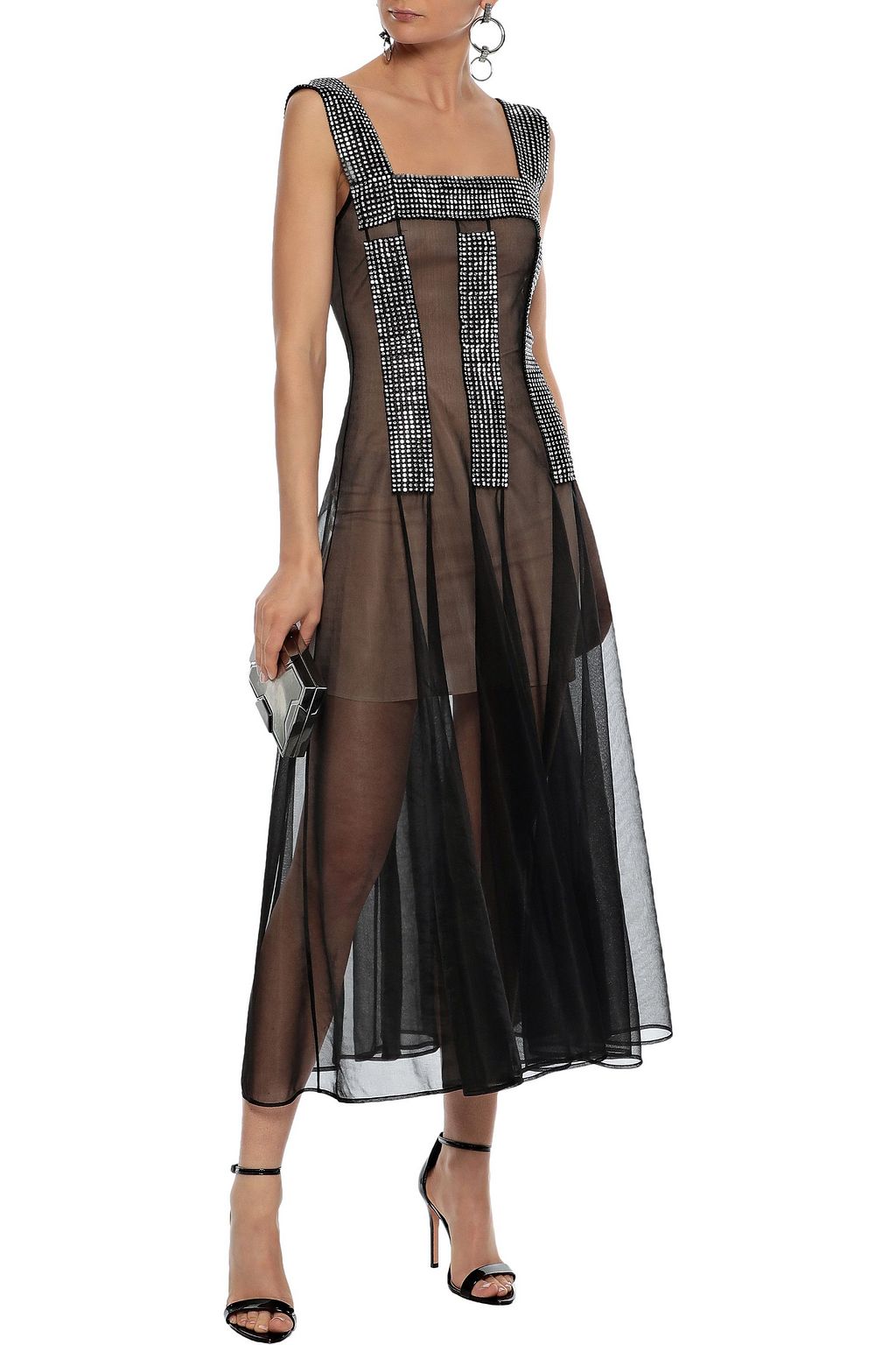 CHRISTOPHER KANE Crystal-embellished pleated mesh midi dress