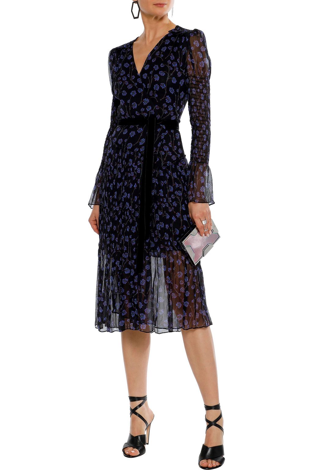 DIANE VON FURSTENBERG Ani shirred floral-print silk-georgette midi wrap dress
