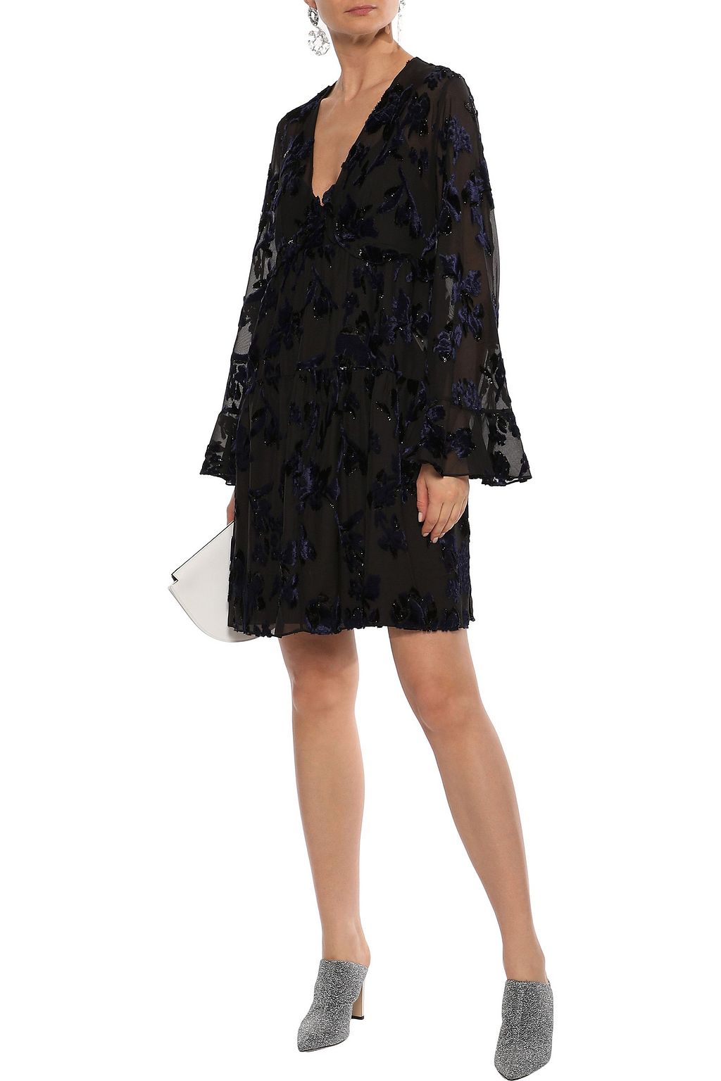 DIANE VON FURSTENBERG Adelita ruffle-trimmed metallic devoré-chiffon mini dress