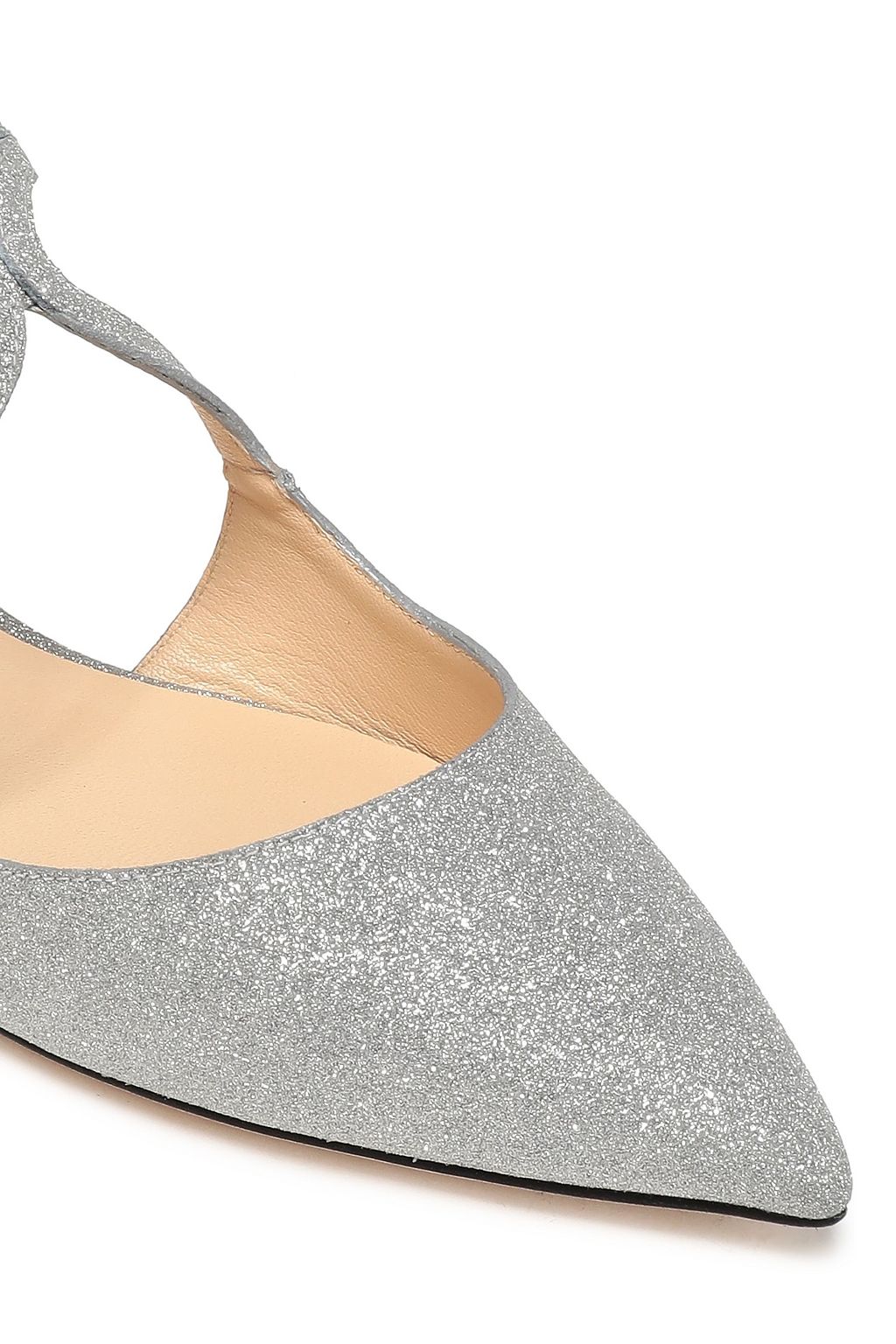 JIMMY CHOO Lancer cutout glittered leather point-toe flats