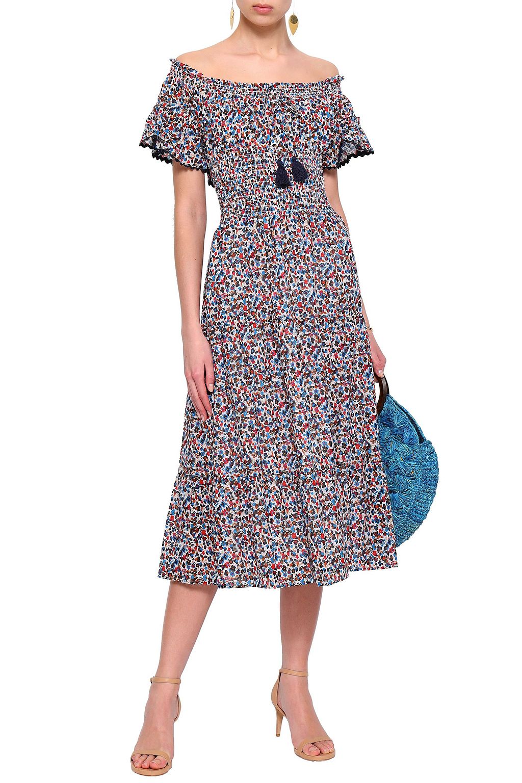 TORY BURCH Off-the-shoulder tiered floral-print cotton midi dress