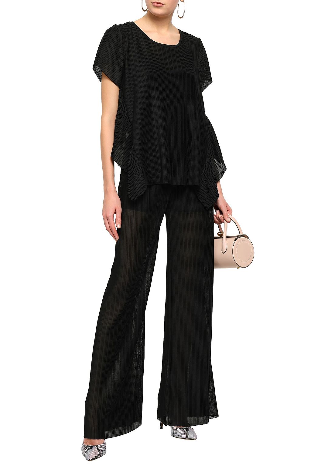 EMPORIO ARMANI Plissé-jersey wide-leg pants