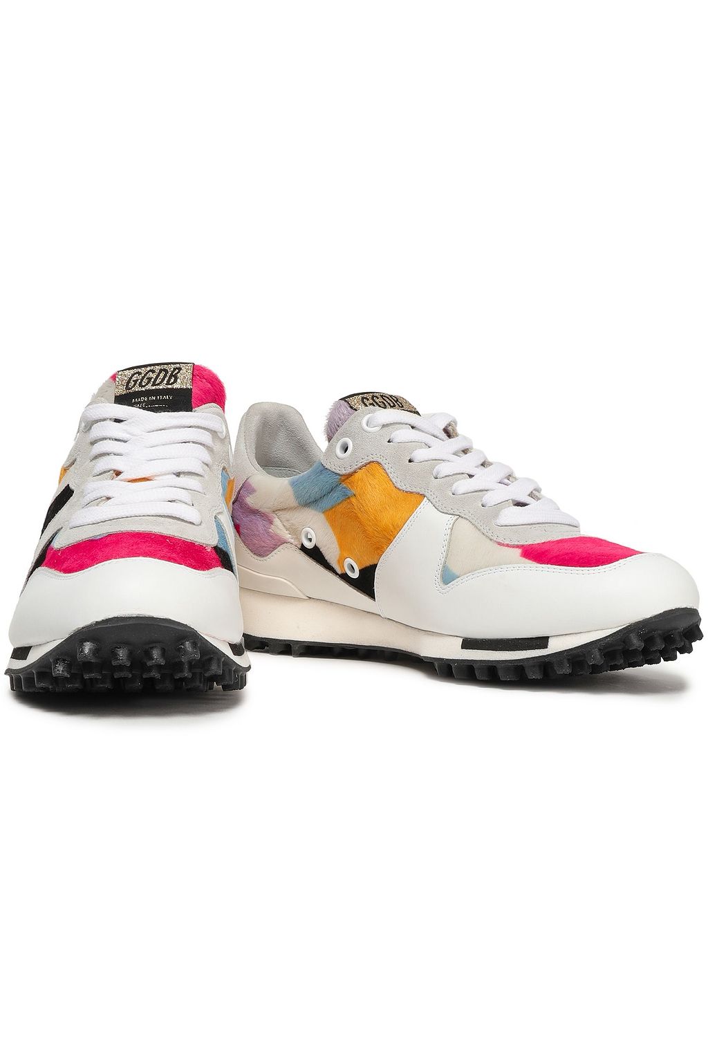 GOLDEN GOOSE Color-block calf hair and leather sneakers