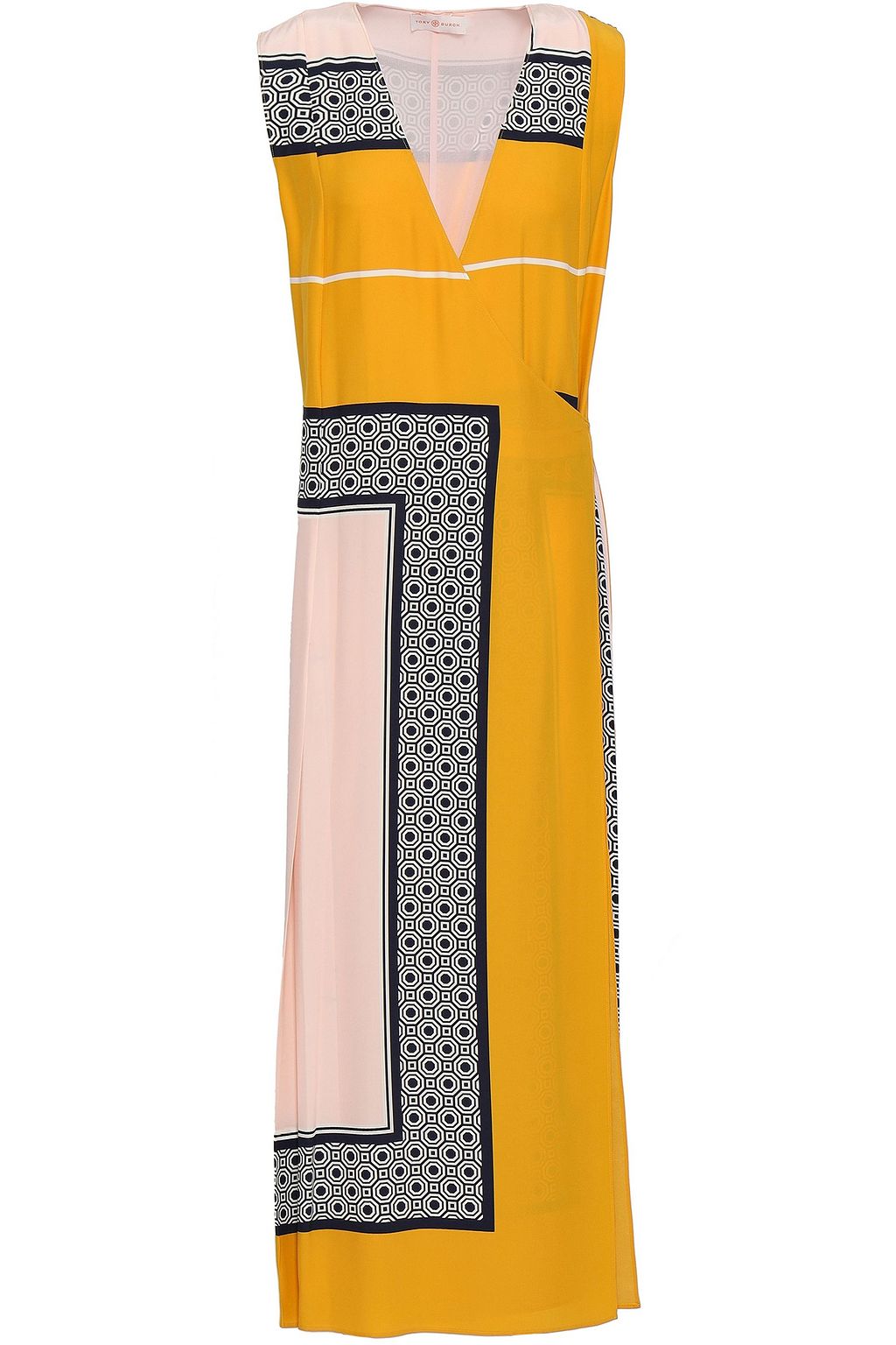 mustard silk wrap dress