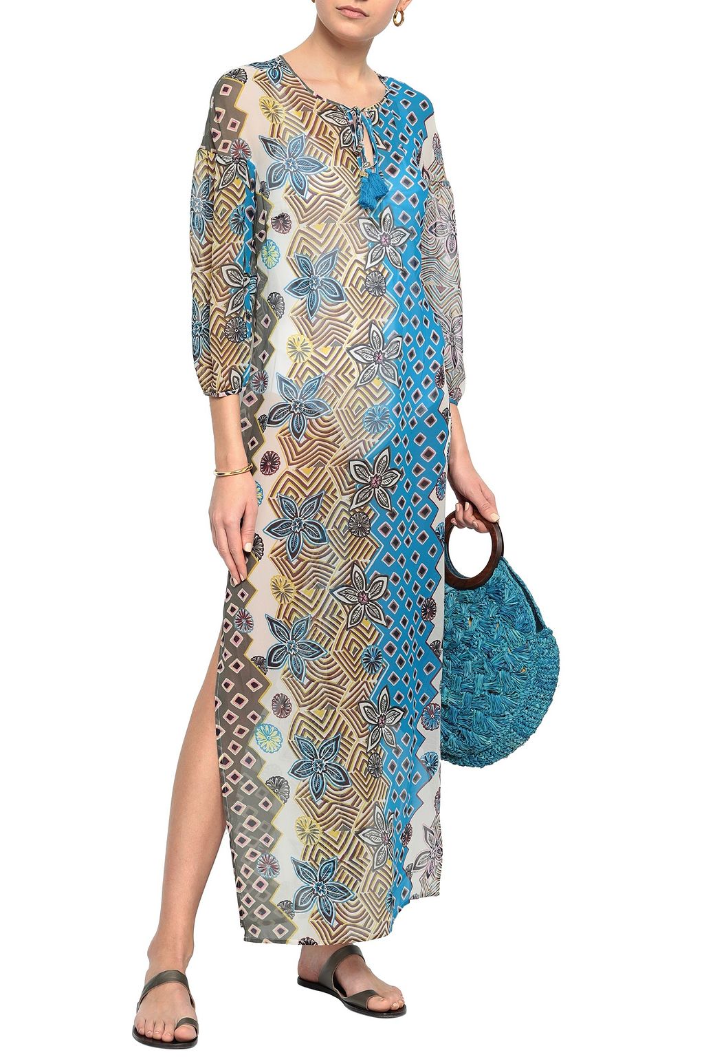 TORY BURCH Tasseled printed silk-georgette kaftan