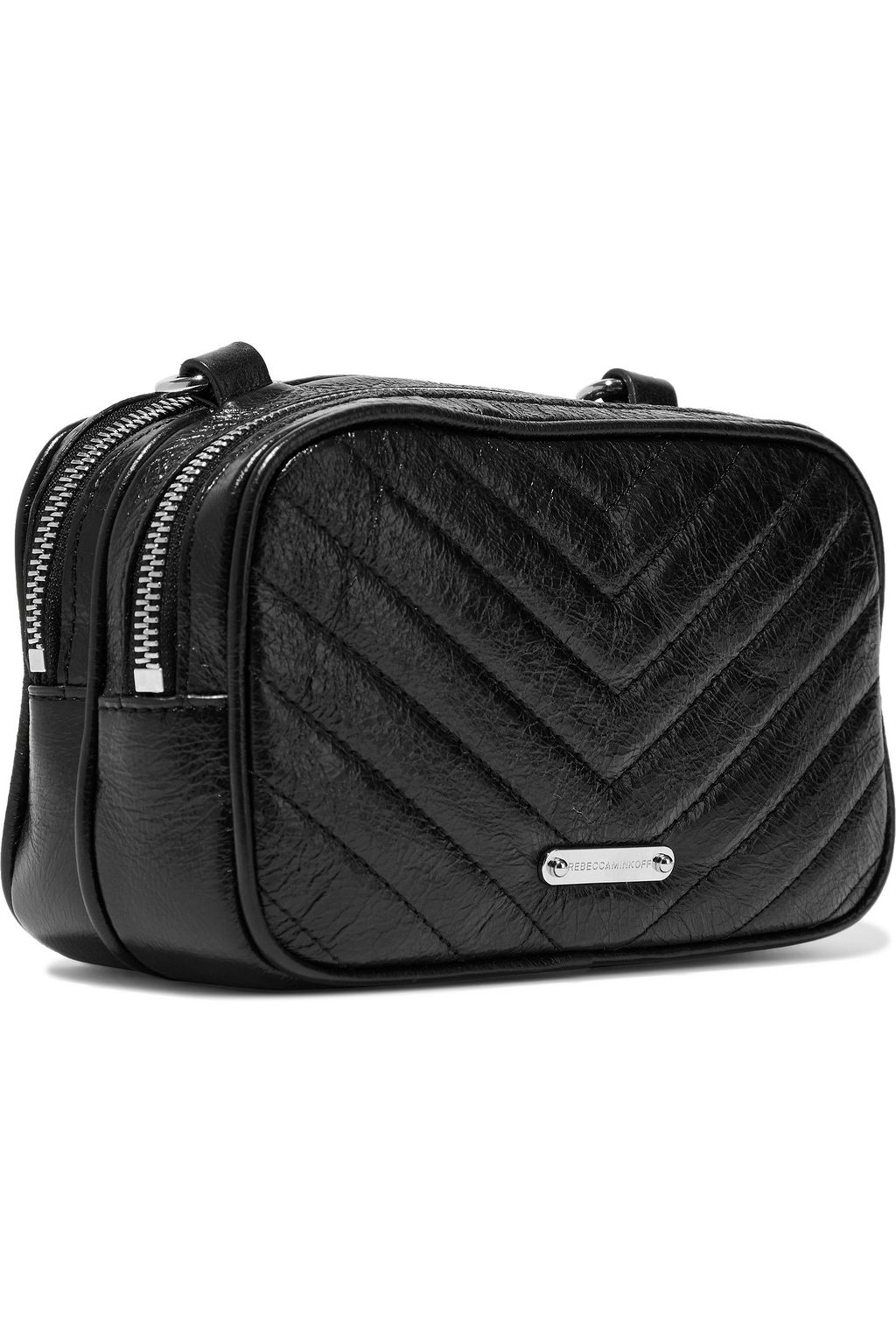 REBECCA MINKOFF Double Zip quilted cracked glossed-leather shoulder bag
