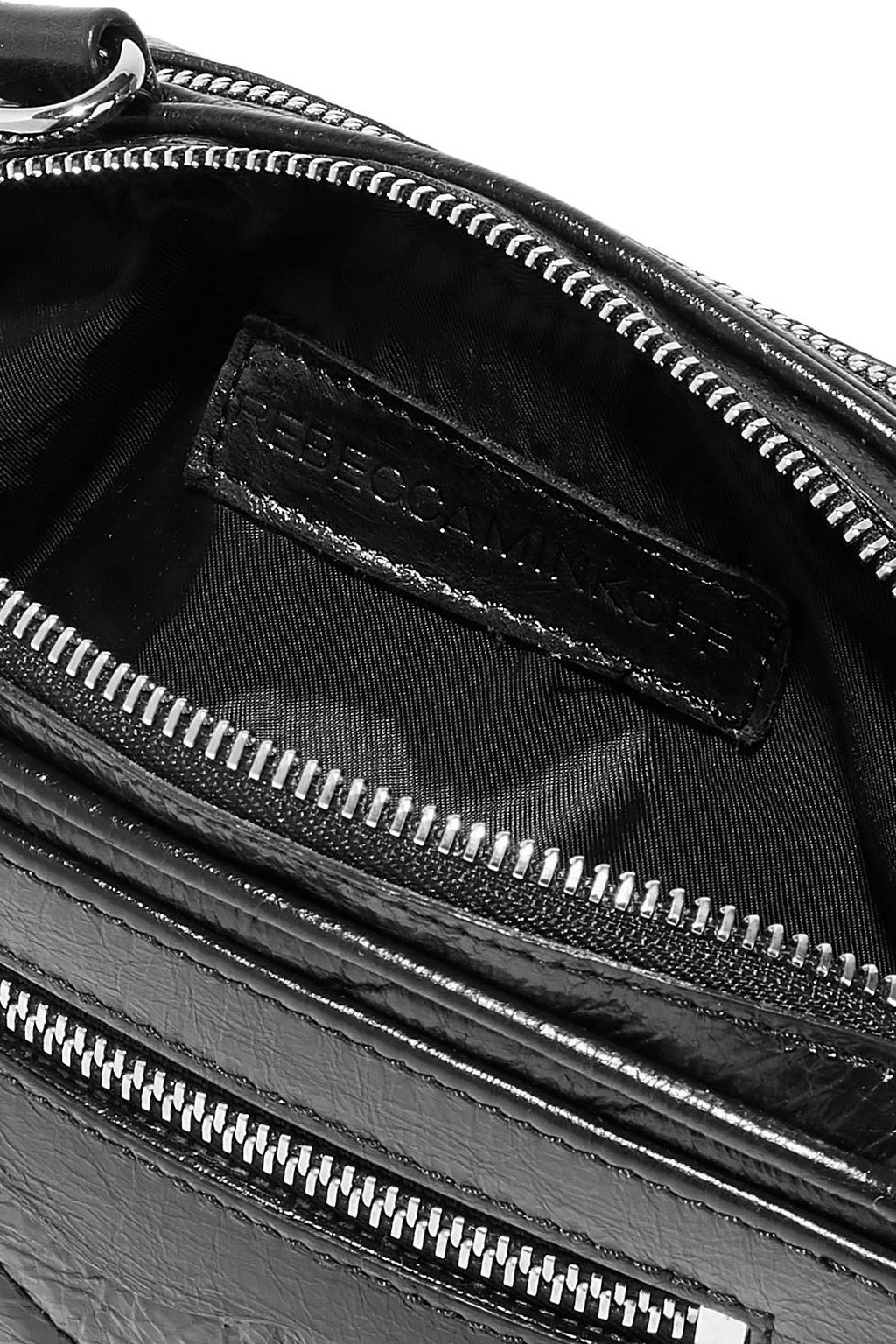 REBECCA MINKOFF Double Zip quilted cracked glossed-leather shoulder bag