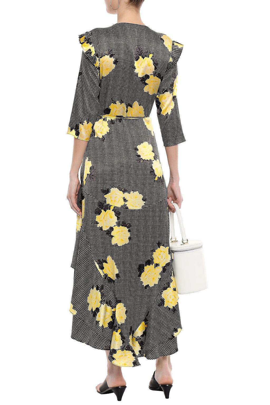 GANNI Calla printed stretch-silk satin midi wrap dress
