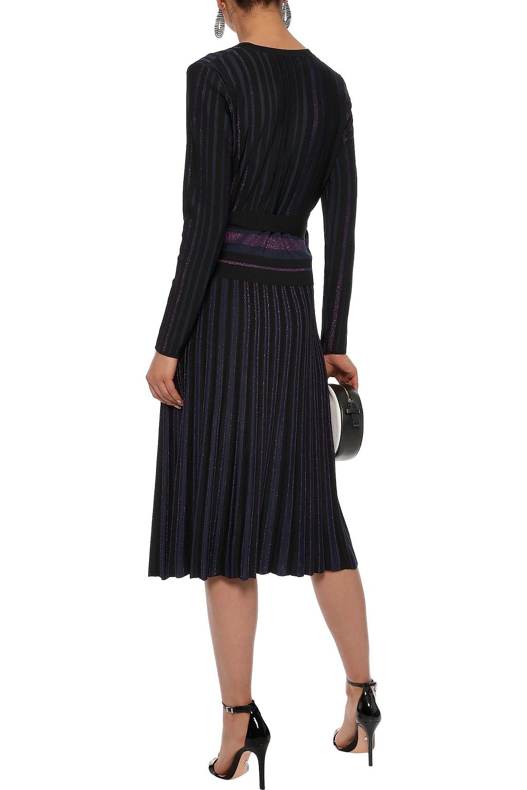 DIANE VON FURSTENBERG Metallic striped ribbed-knit wrap-top