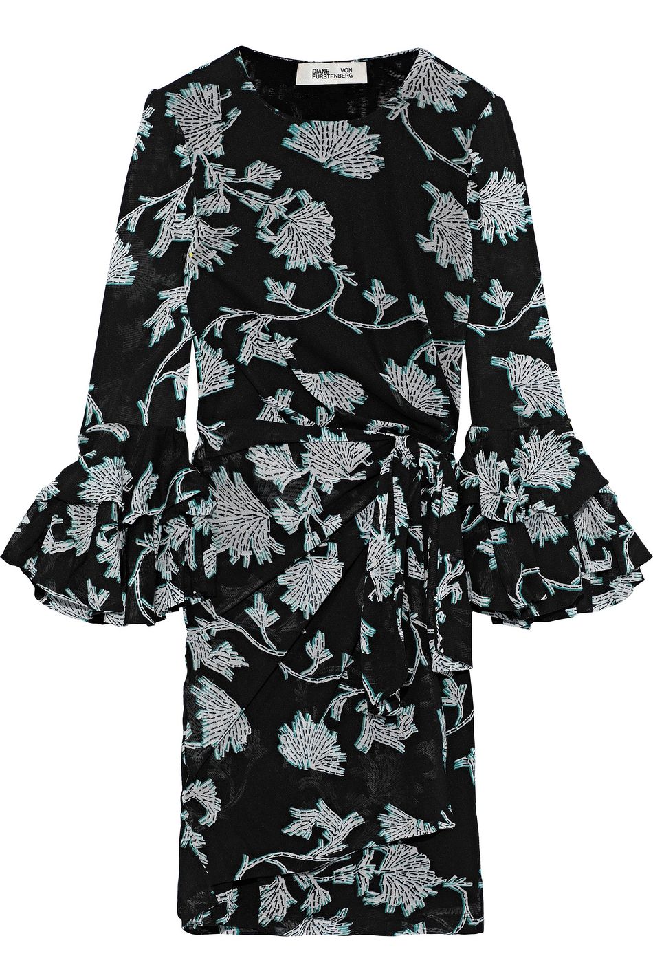 black and white floral wrap dress