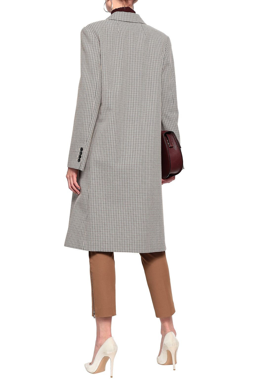 THEORY Double-breasted houndstooth cotton and wool-blend coat