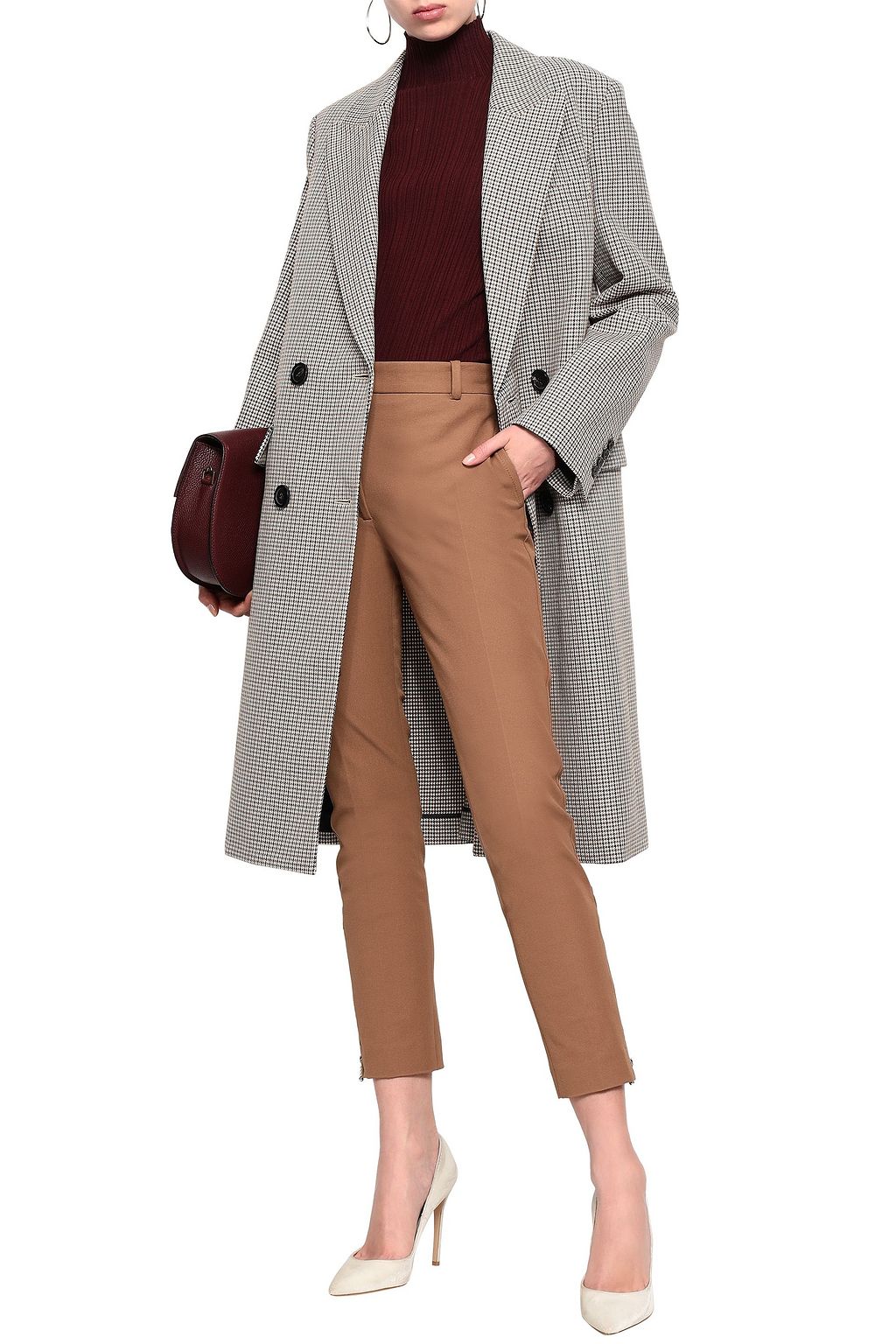 THEORY Double-breasted houndstooth cotton and wool-blend coat