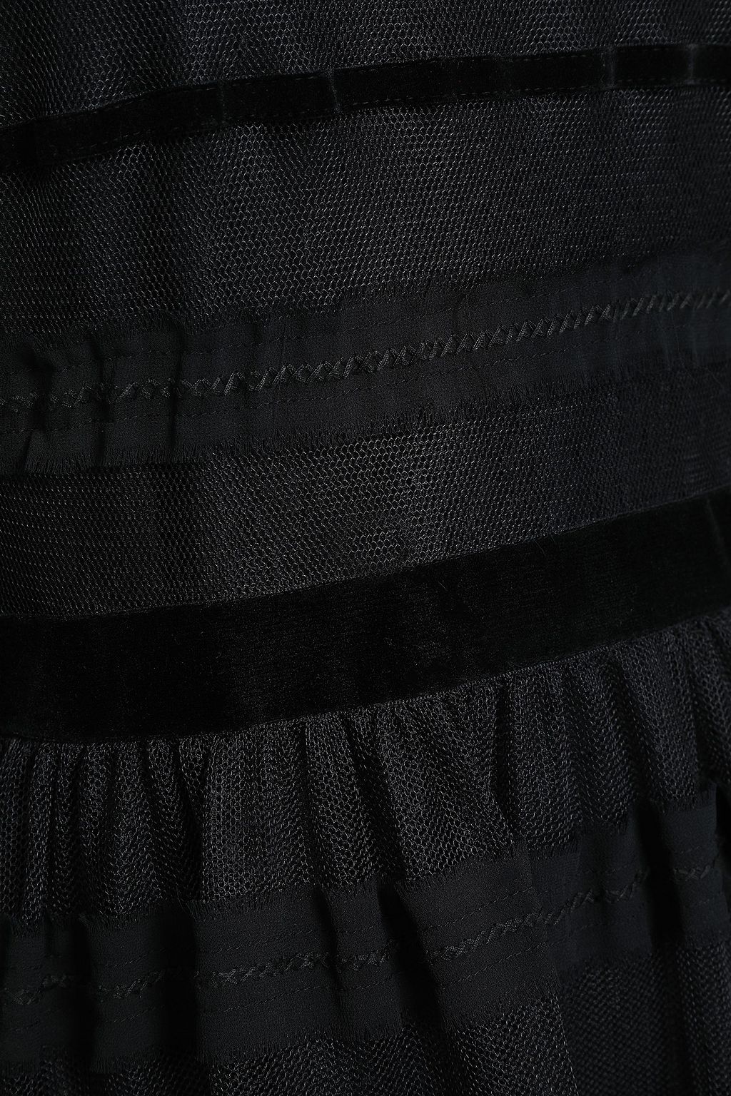 REDVALENTINO Velvet-trimmed frayed point d'esprit midi dress