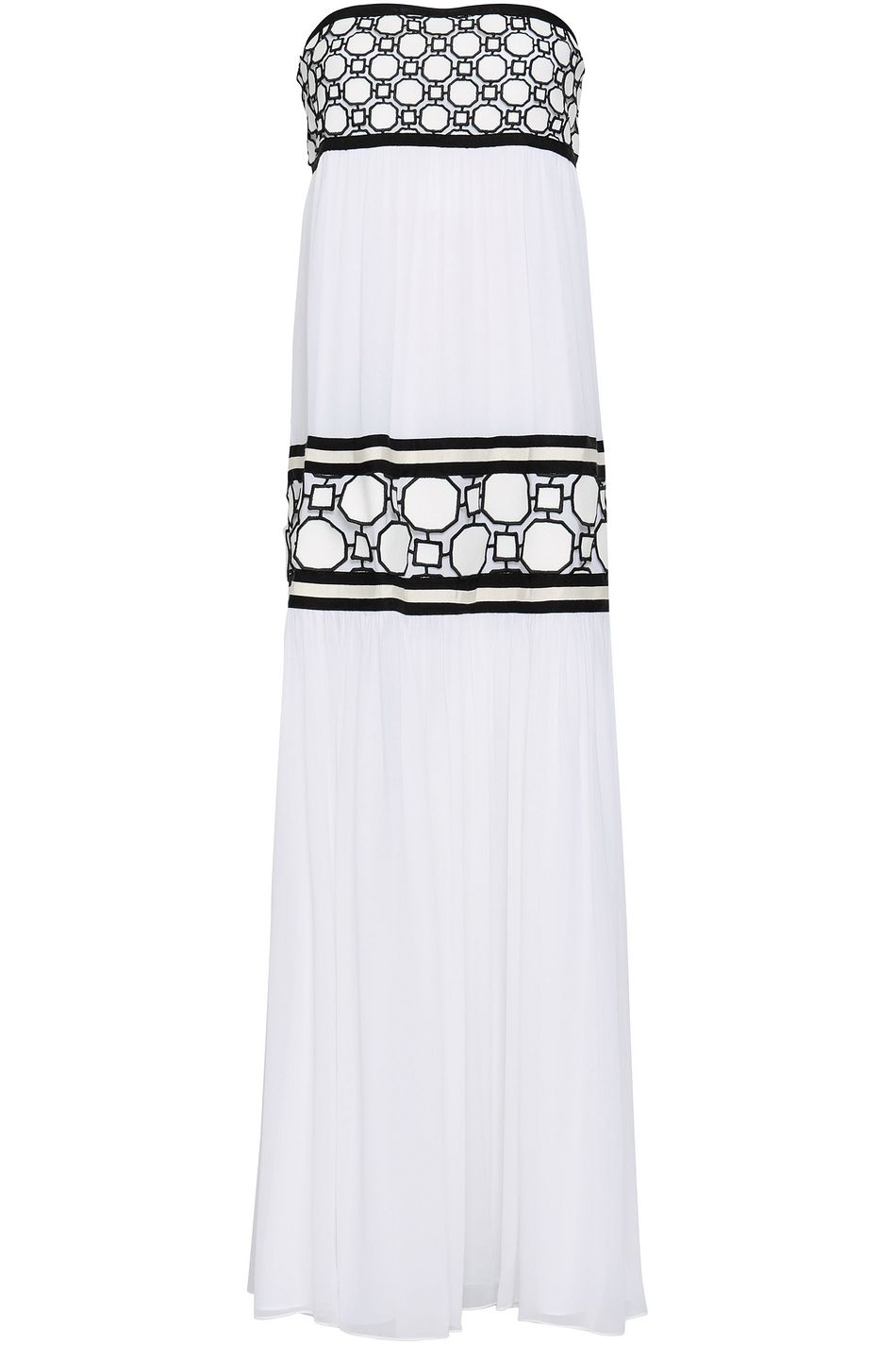 White Guipure Lace Paneled Silk Crepe De Chine Maxi Dress Sale