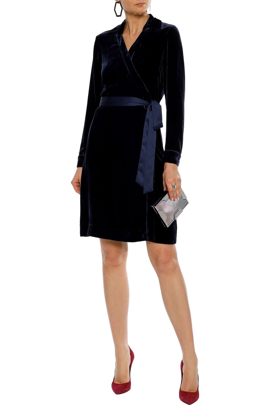 DIANE VON FURSTENBERG Tanya satin-trimmed velvet mini wrap dress