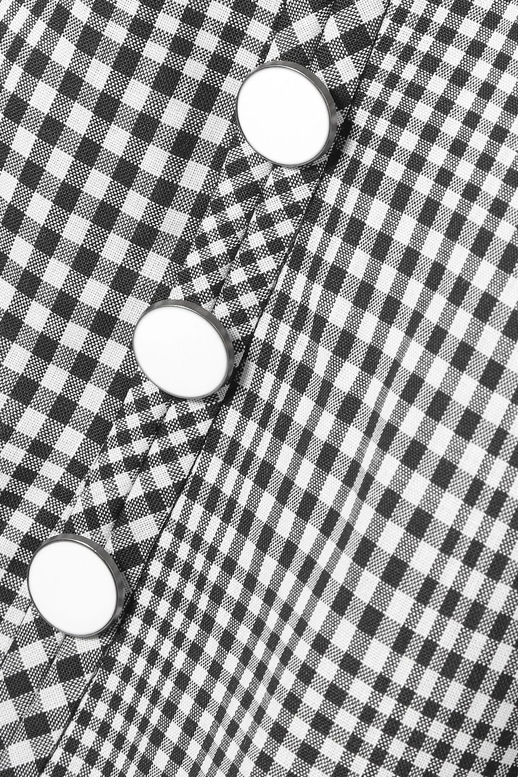 LELA ROSE Button-embellished gingham wool top