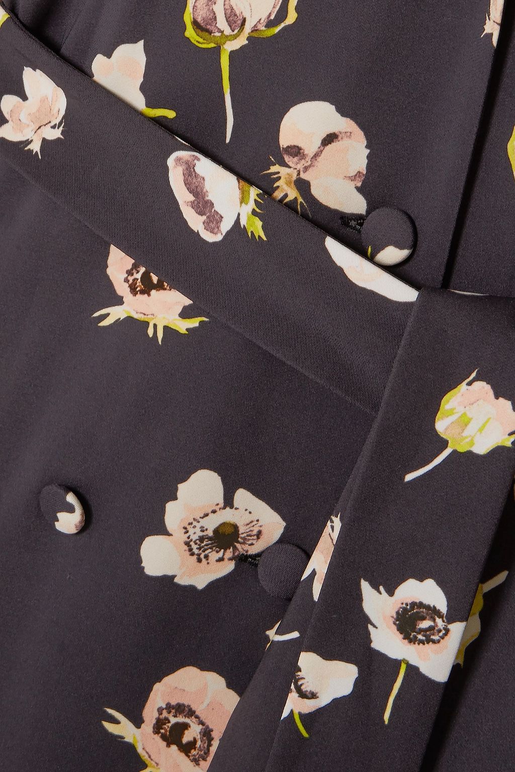 LELA ROSE Double-breasted lace-trimmed floral-print crepe midi wrap dress